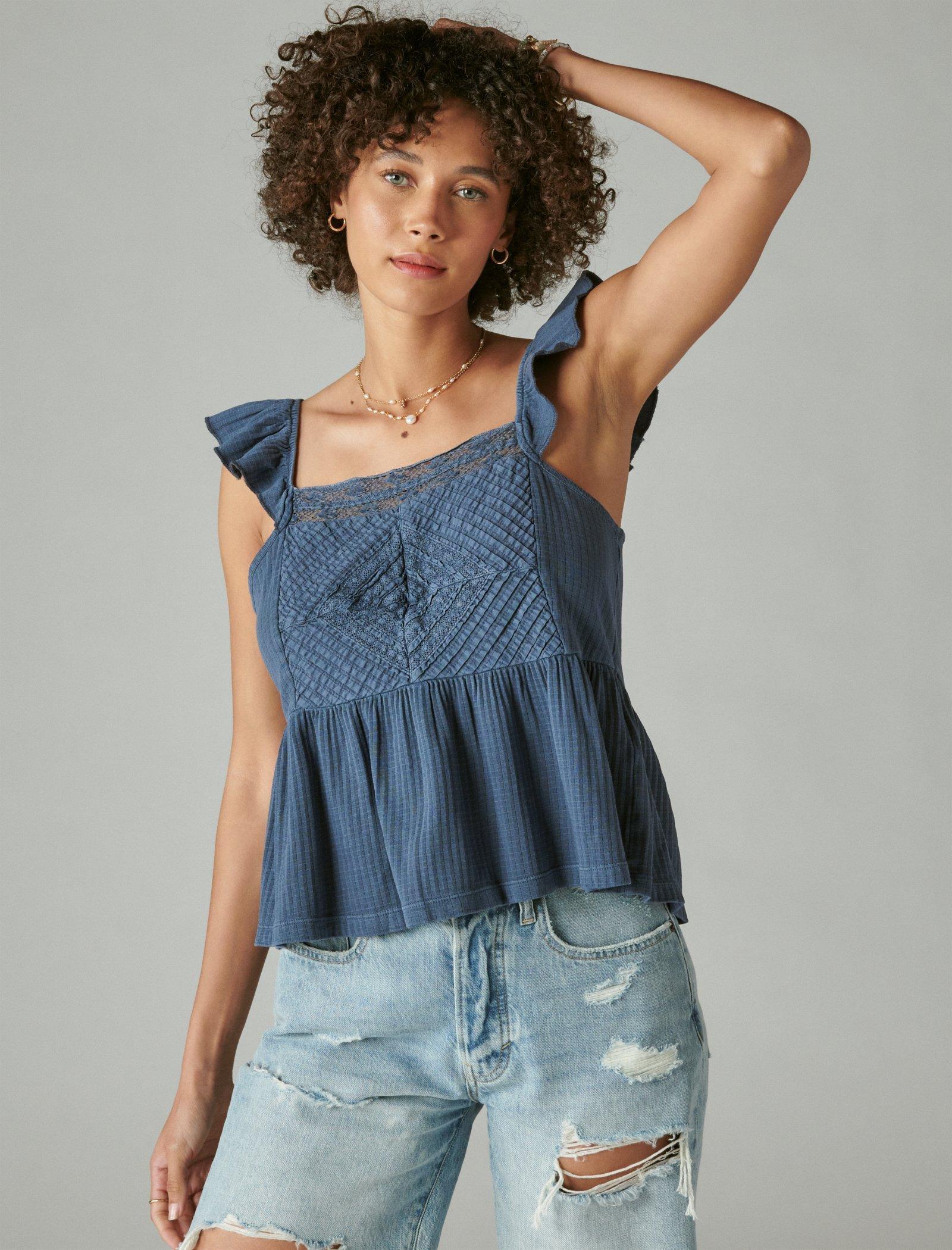 women's textured yoke peplum tank