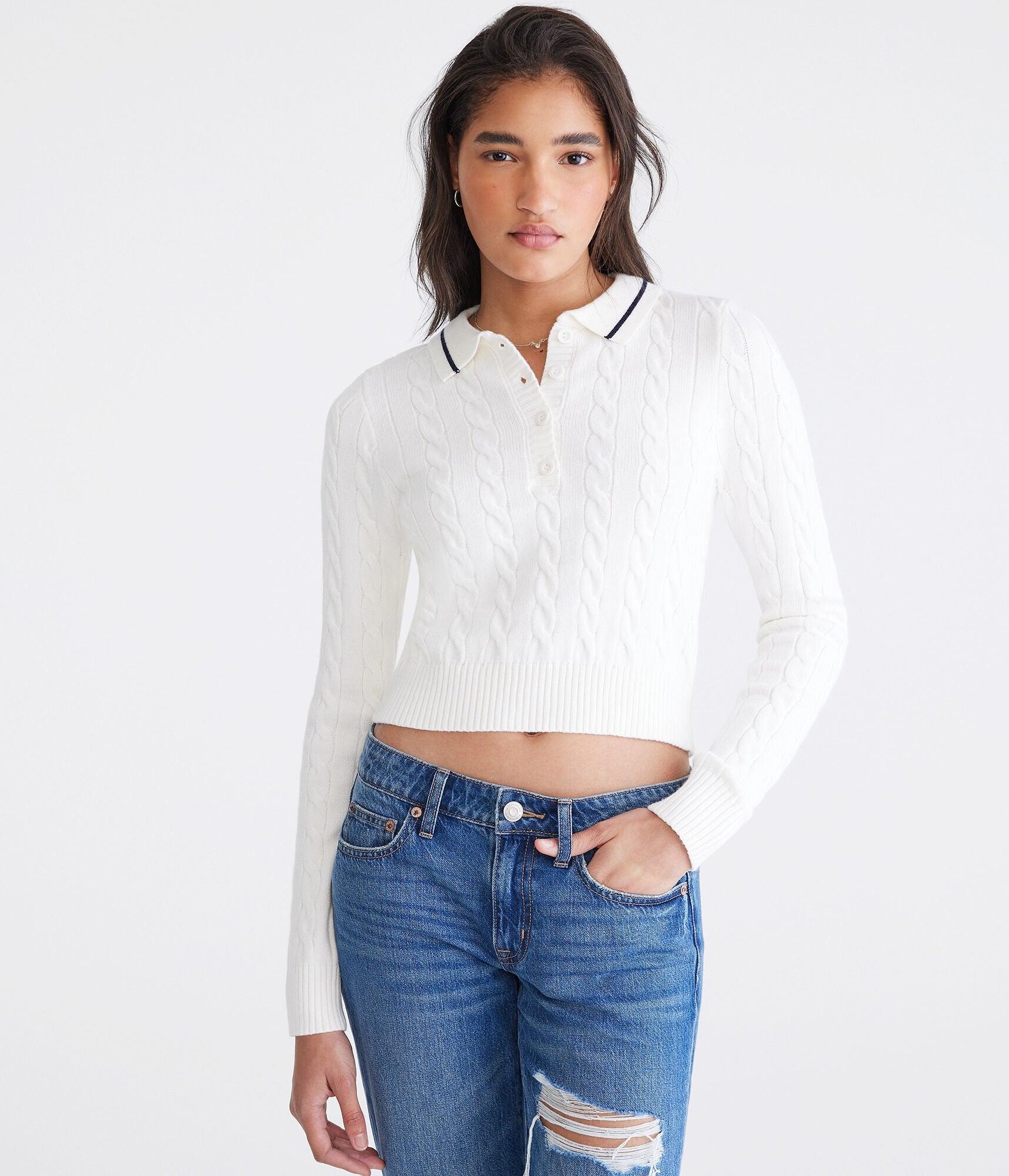 cable knit shrunken polo