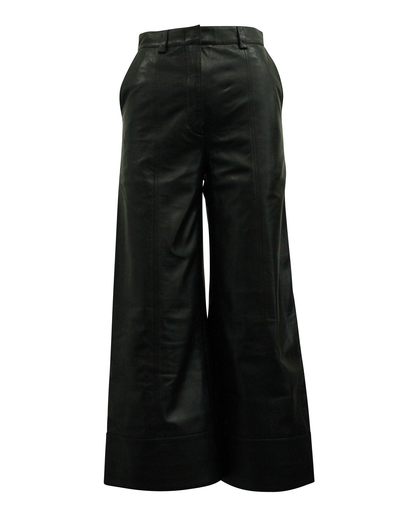 high-rise wide-leg pants in black leather