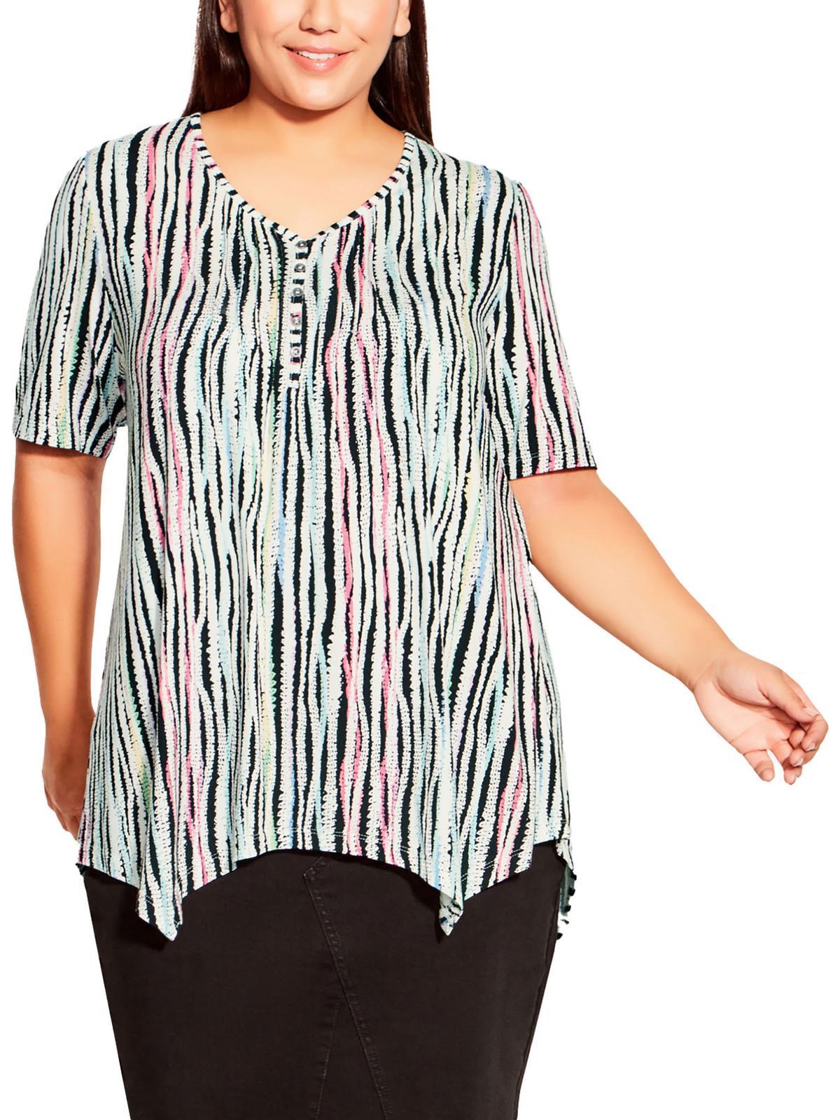 plus womens striped sharkbite hem henley