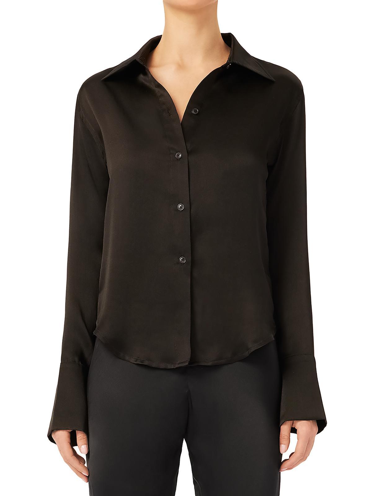 lisette womens silk collar button-down top