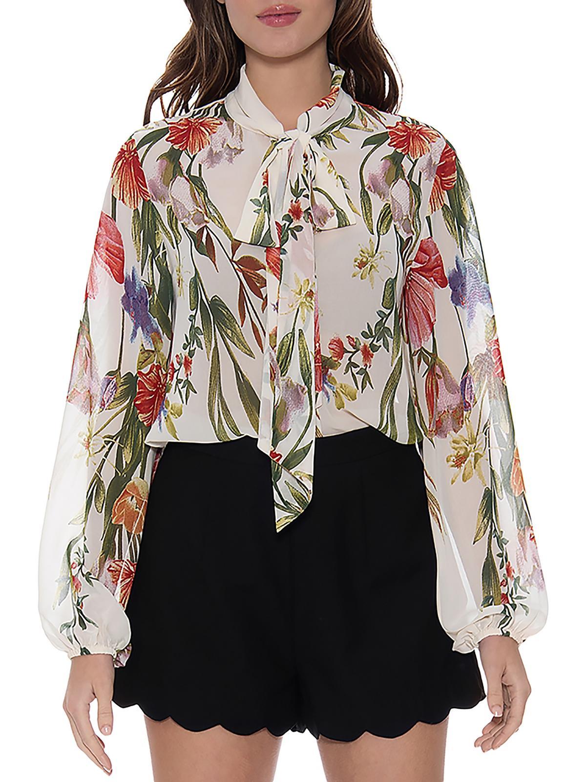 womens floral print collared button-down top