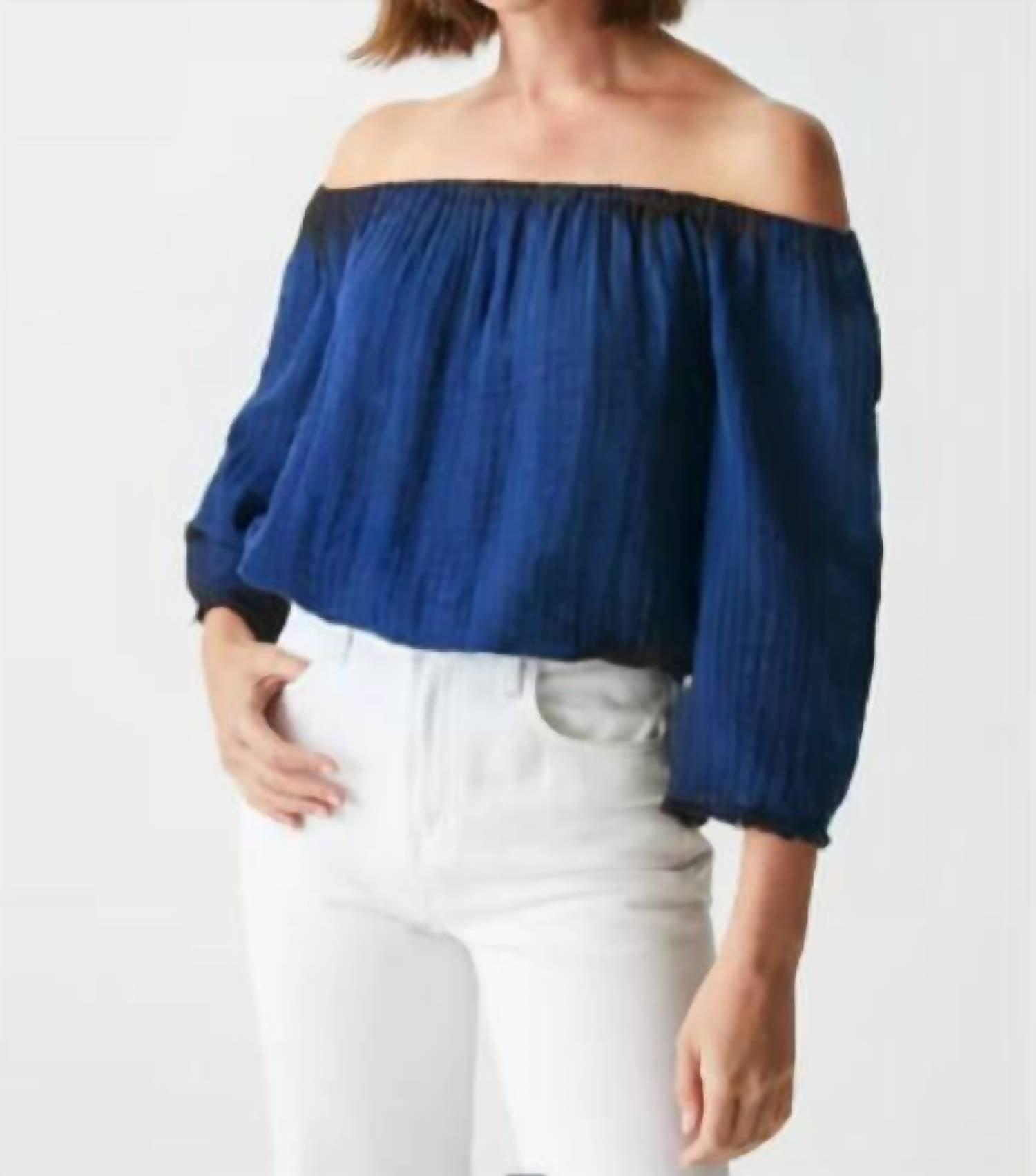 gauze off the shoulder top in navy