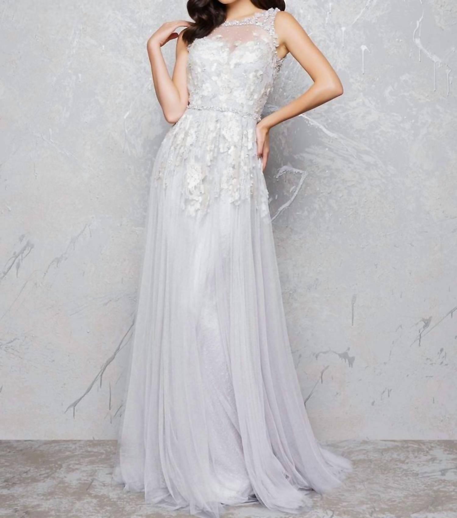 a-line embroidered dress in platinum