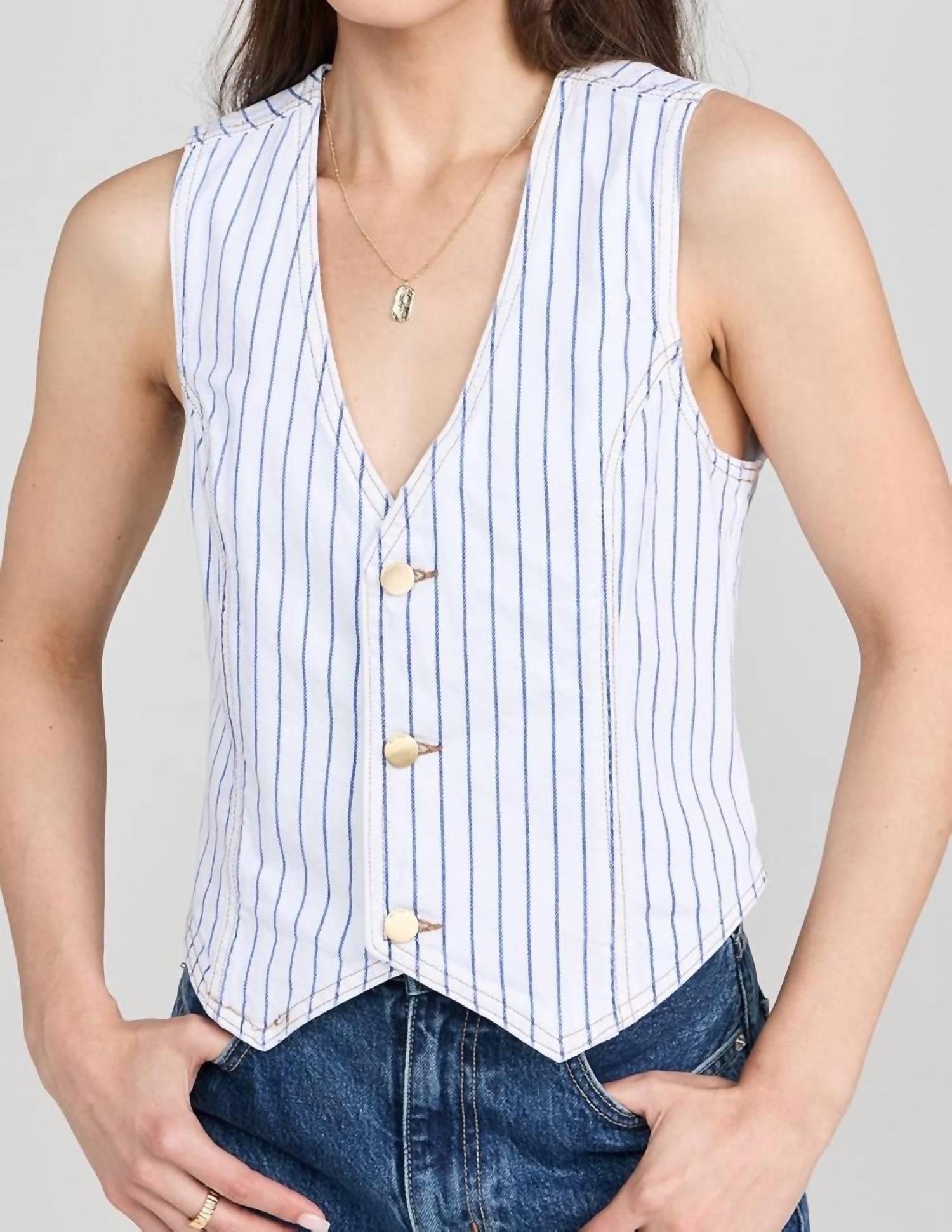 stripe button front vest in nautical stripe