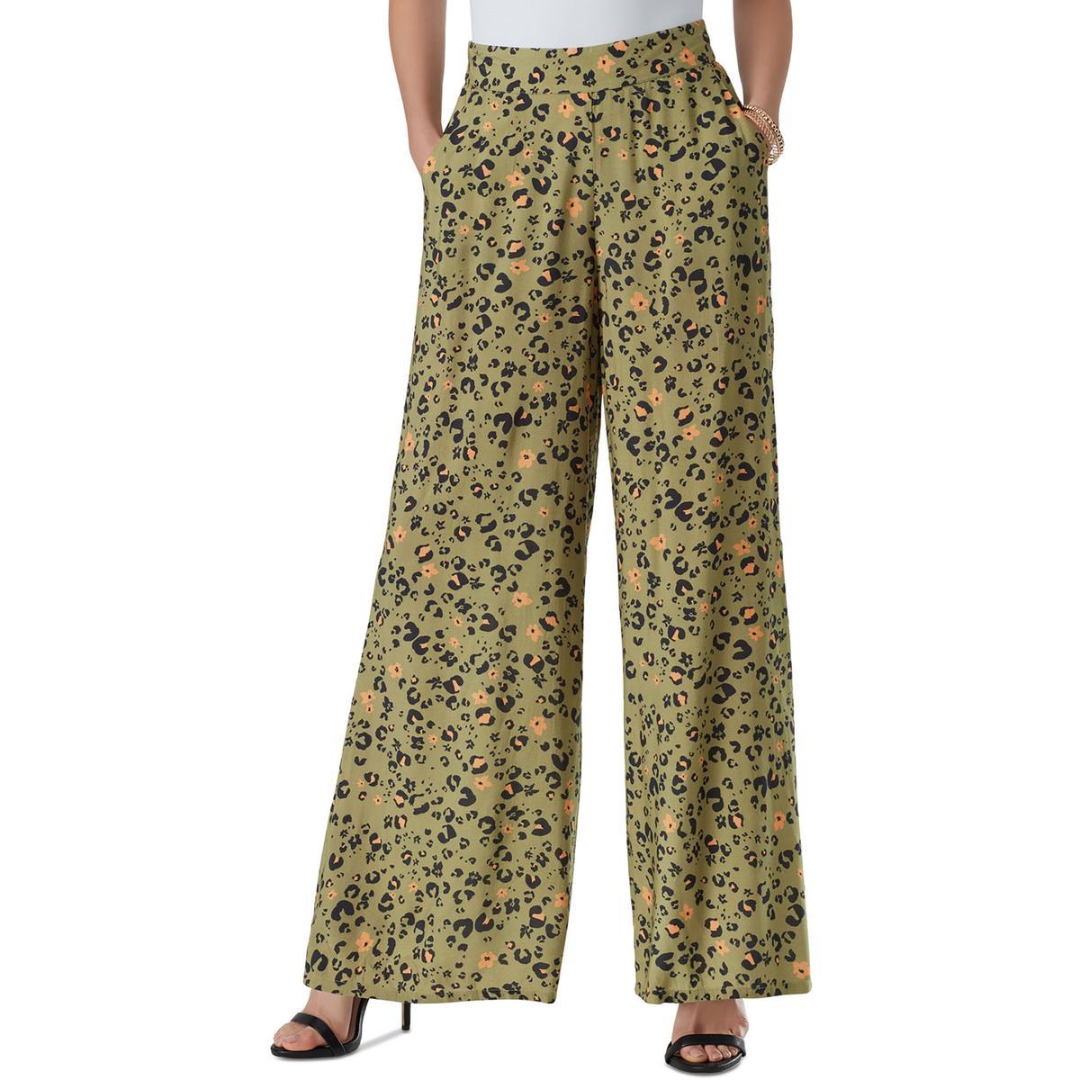 womens floral print elastic wide leg pants