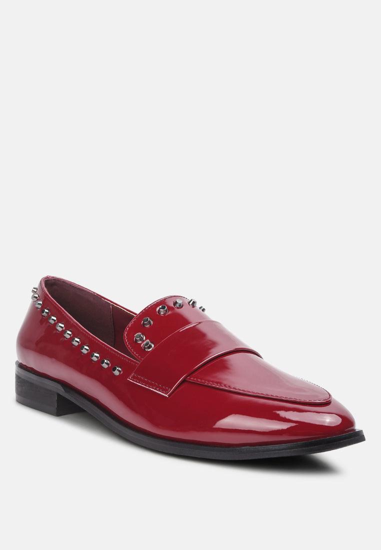 emilia burgundy patent stud penny loafers