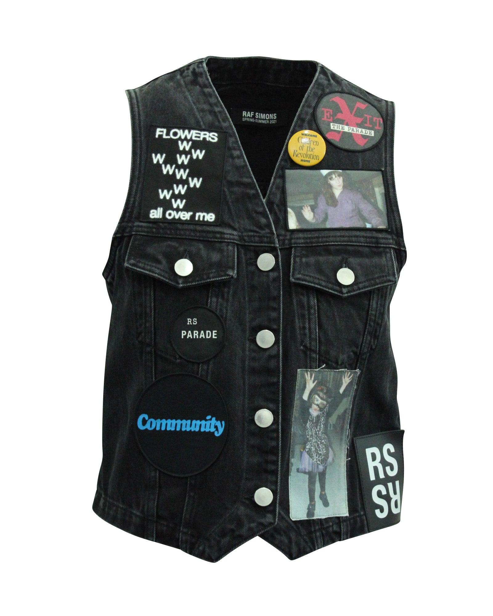 teenage dreams embellished denim gilet in black cotton