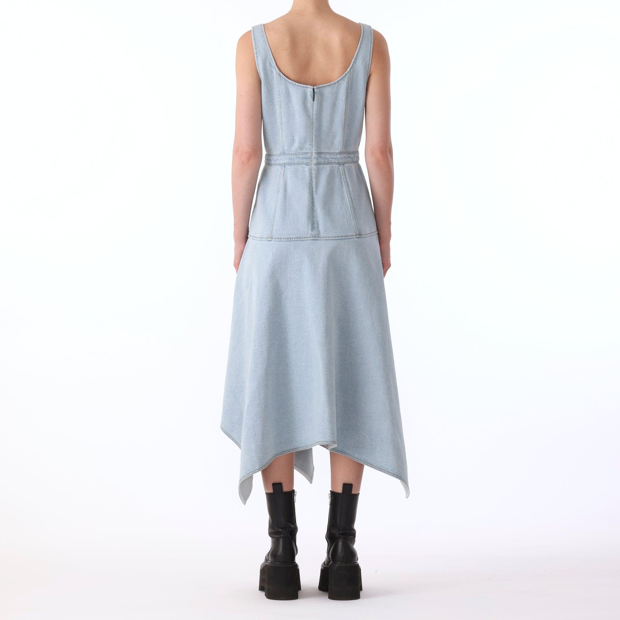 s/l denim dress w/ asymmetrical hem