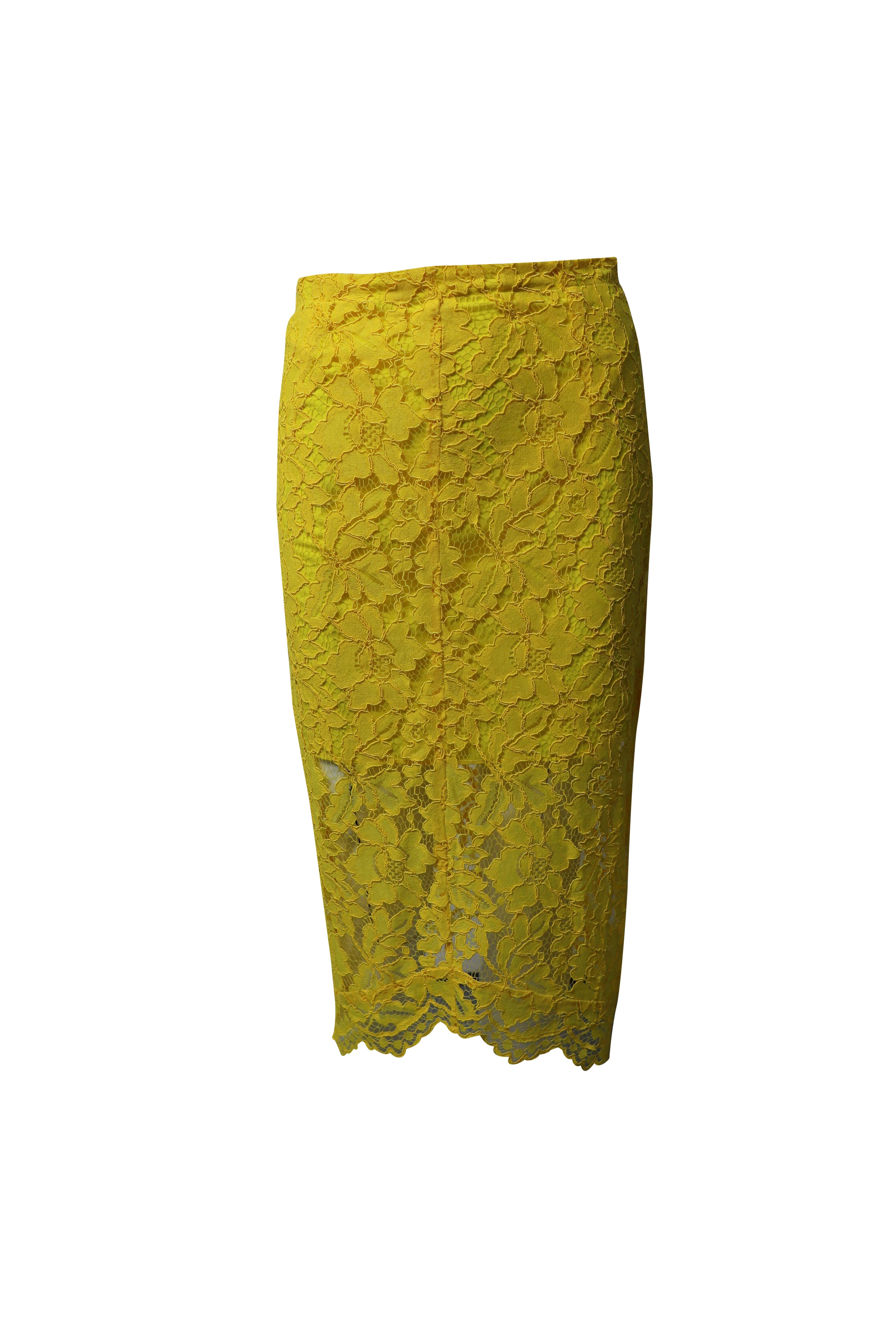 sandro jaime lace midi skirt in yellow rayon