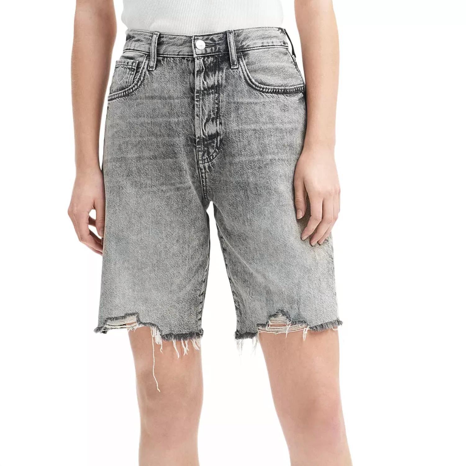 easy james high rise cotton shorts in fern gray