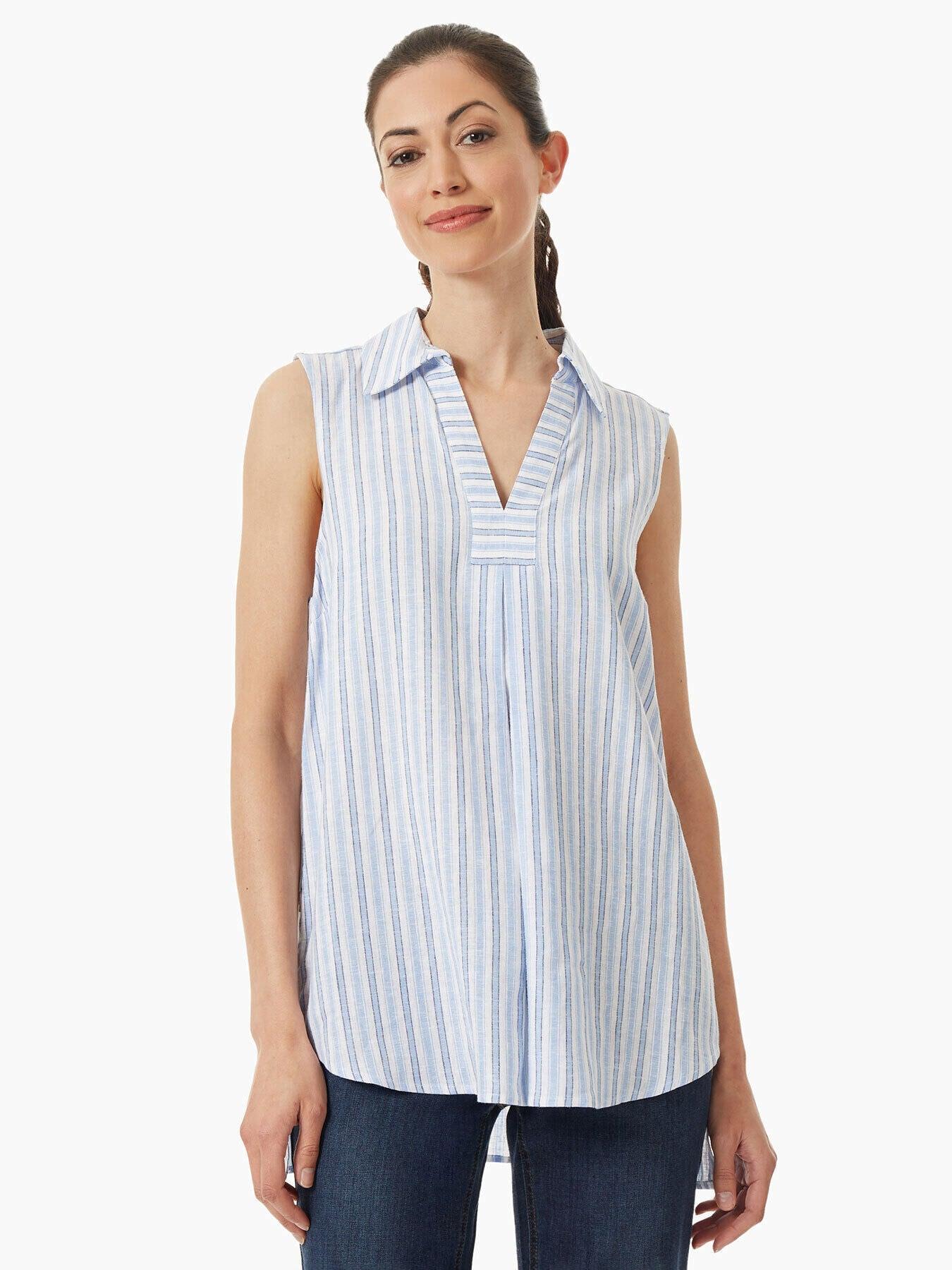 sleeveless striped linen-blend tunic