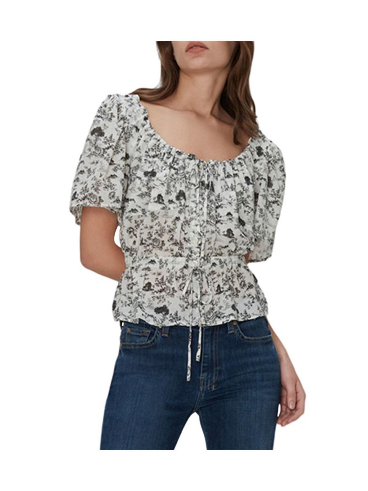 womens open back print peasant top