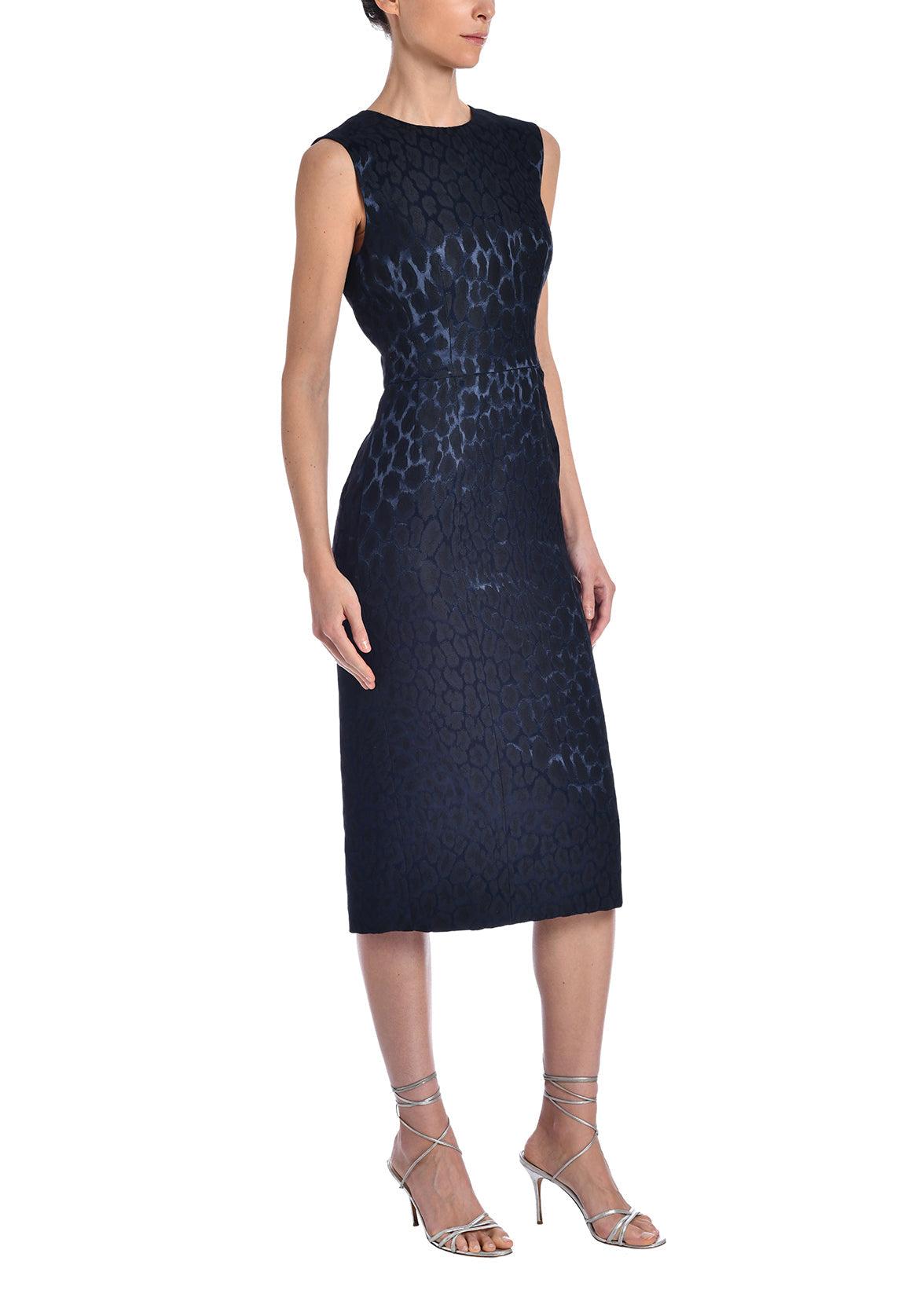 sheath dress in leopard jacquard