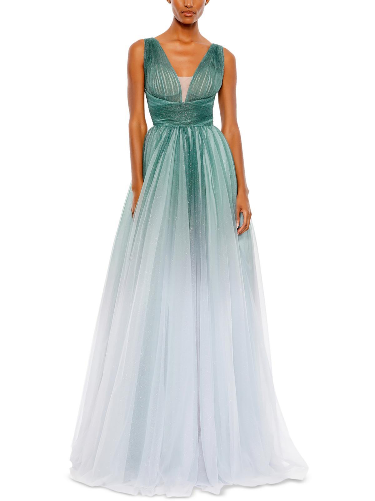 womens ombre metallic evening dress