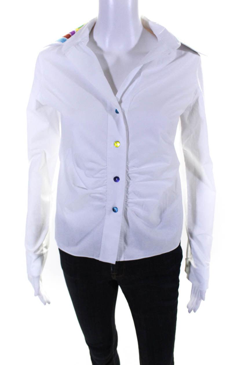 womens button down embroidered collared shirt white cotton