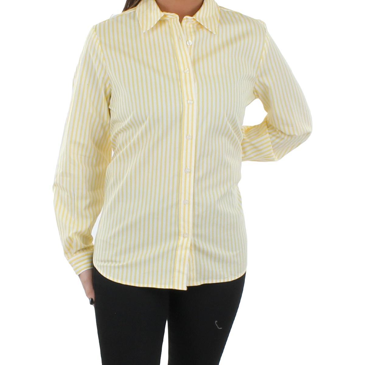 womens striped slim-fit button-down top