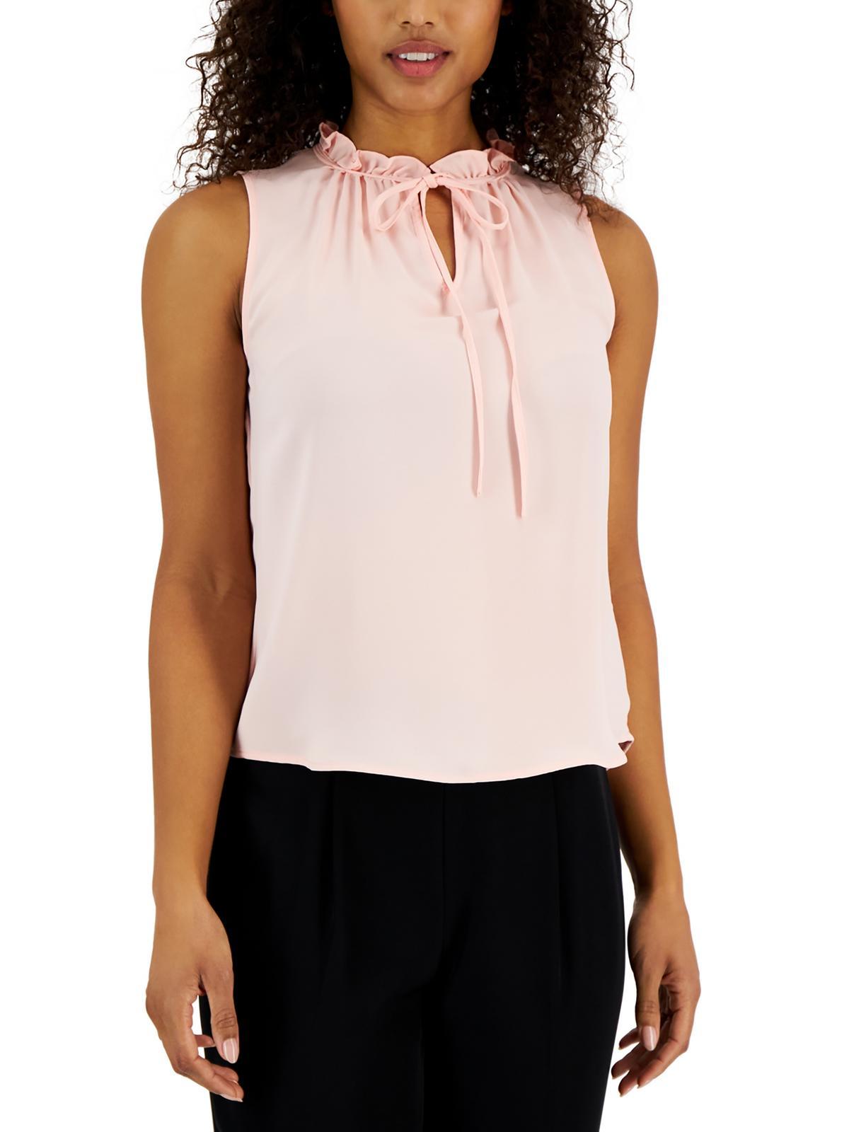 womens ruffled neck tank shell