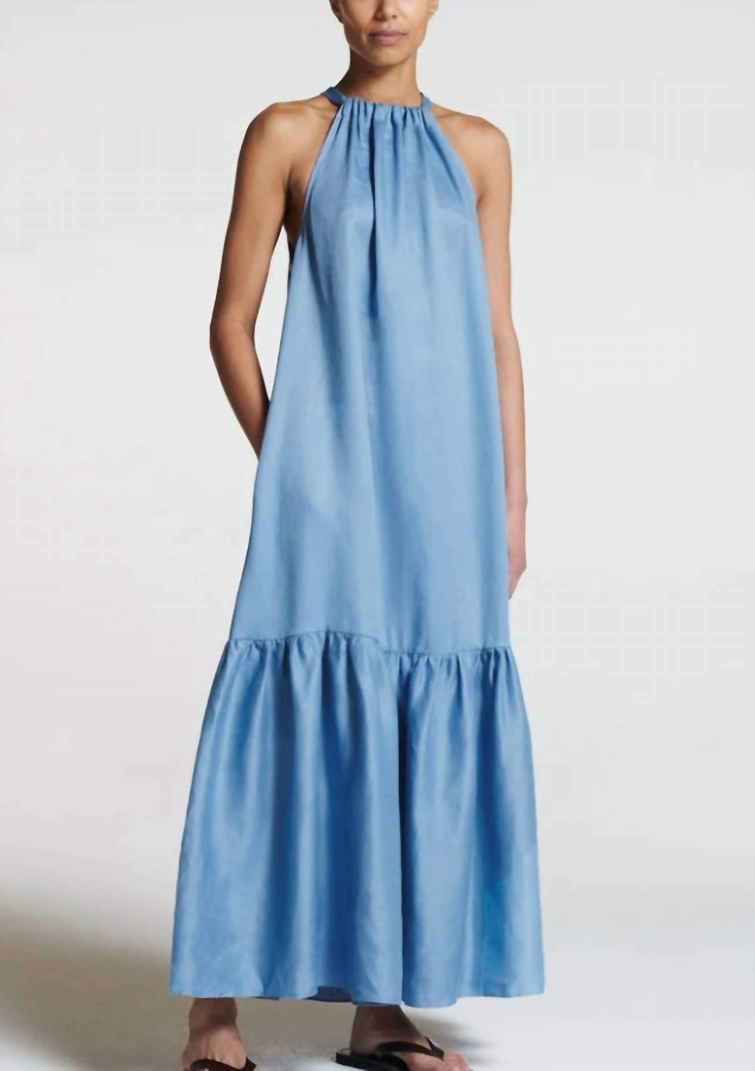 ibiza linen dress in cornflower blue