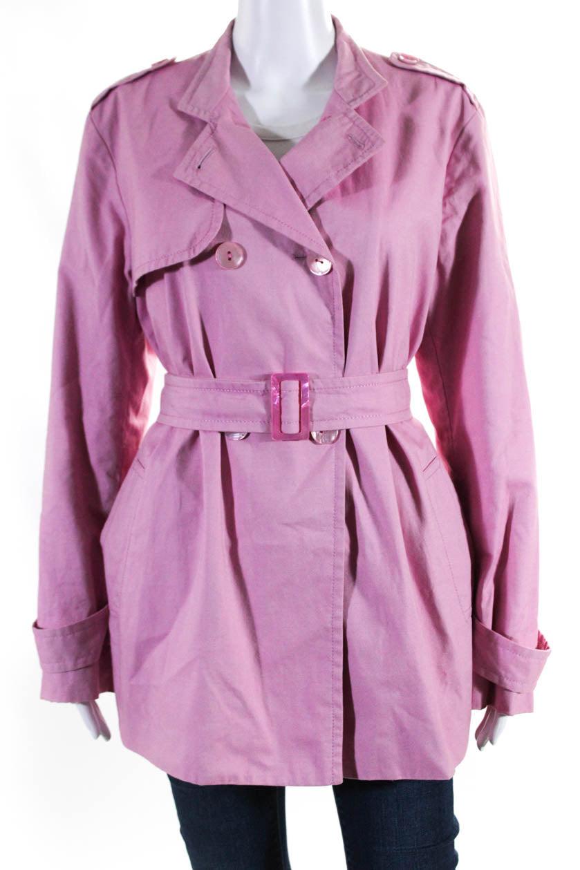 women's cotton double breasted lined trench jacket pink