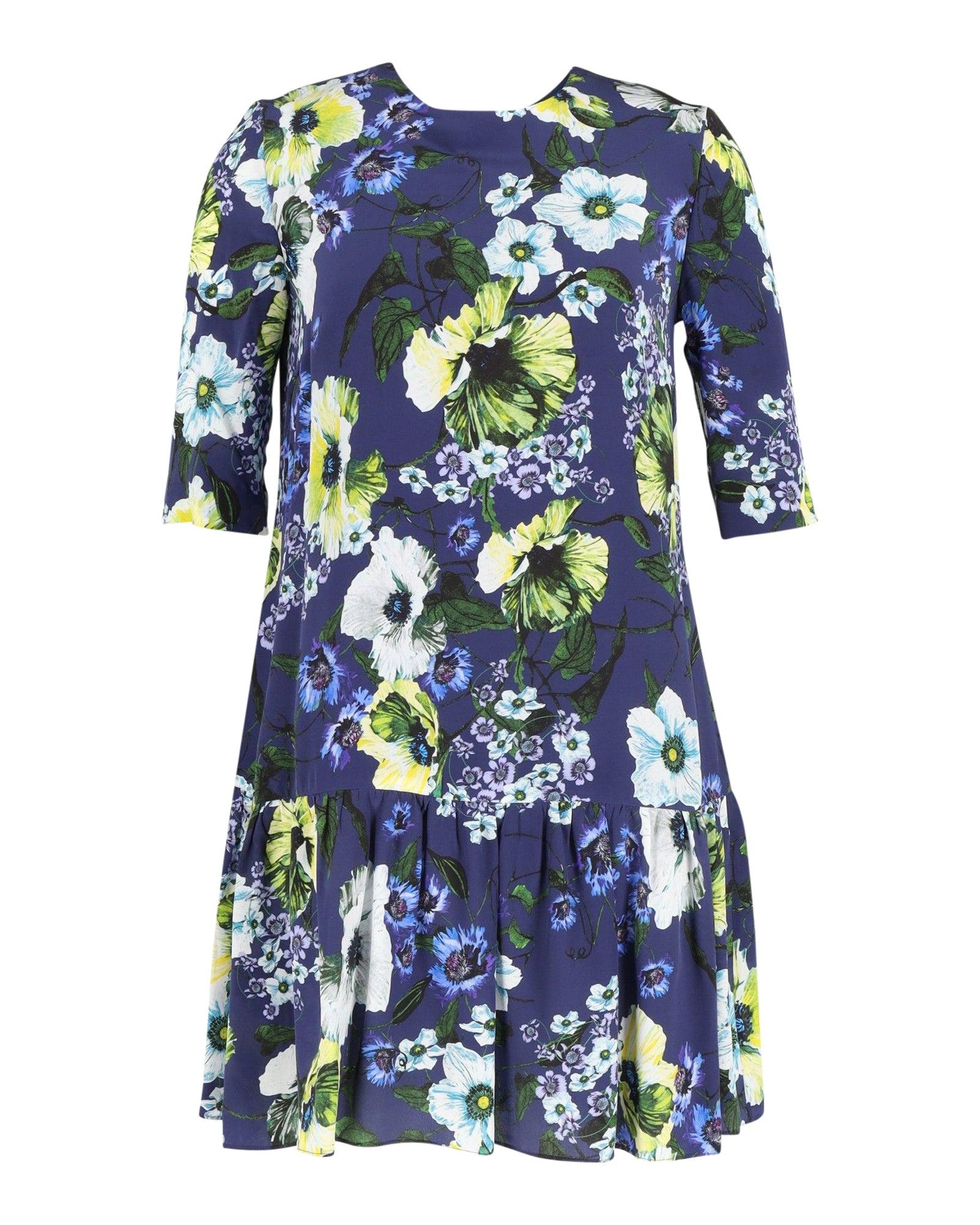 floral print mini dress in blue silk