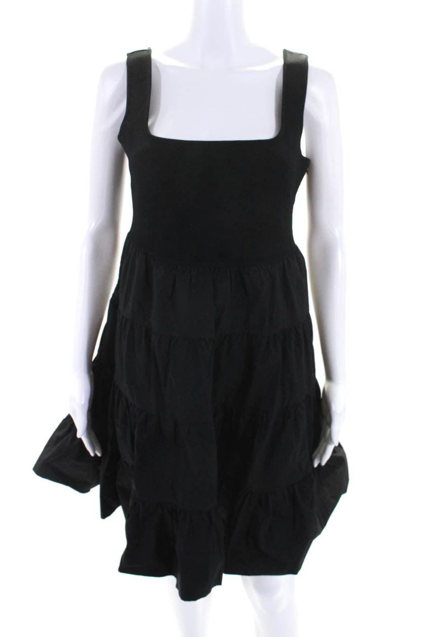 women's square neck sleeveless tiered mini dress black