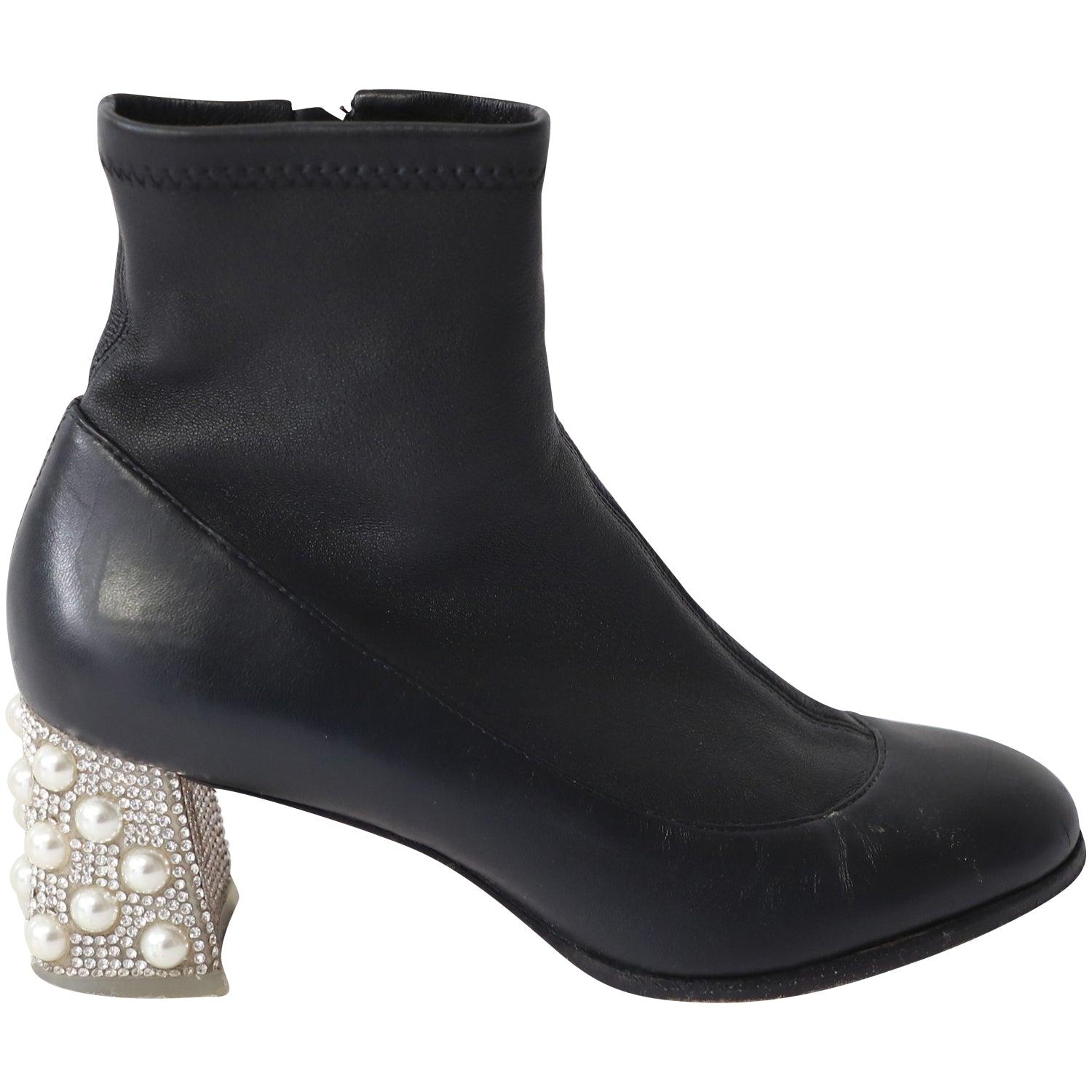 embellished heel ankle boots in black leather