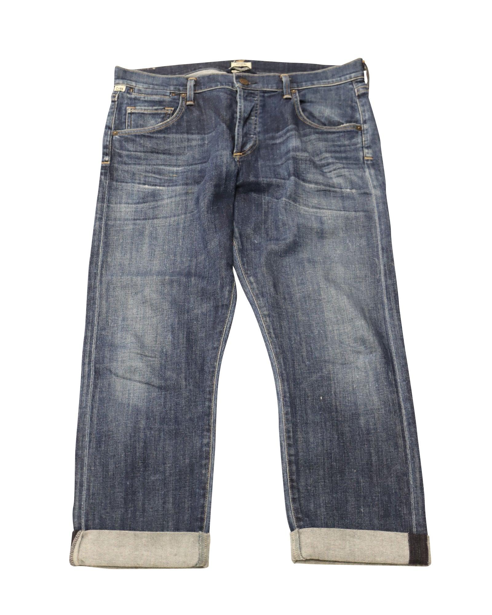 mid rise cropped jeans in blue cotton