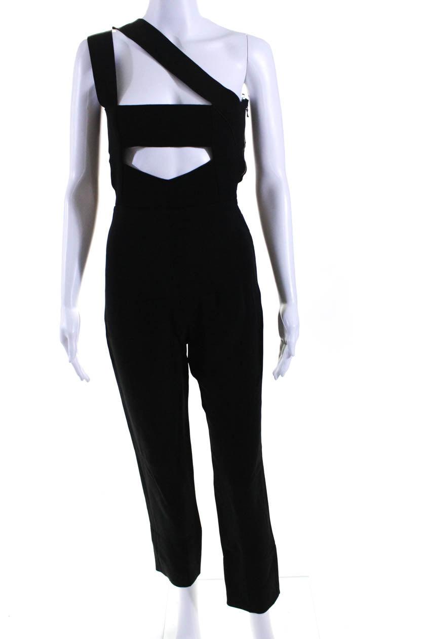 womens one shoulder sleeveless slim leg jumpsuit black