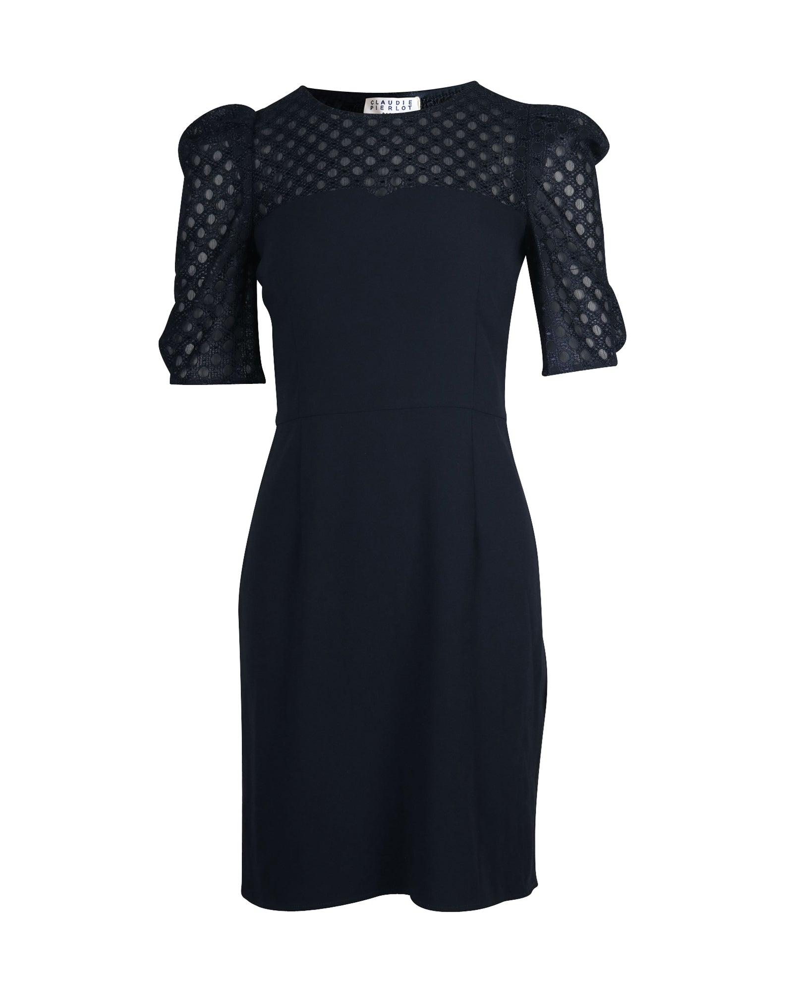 3/4 sleeve mini dress in navy blue triacetate