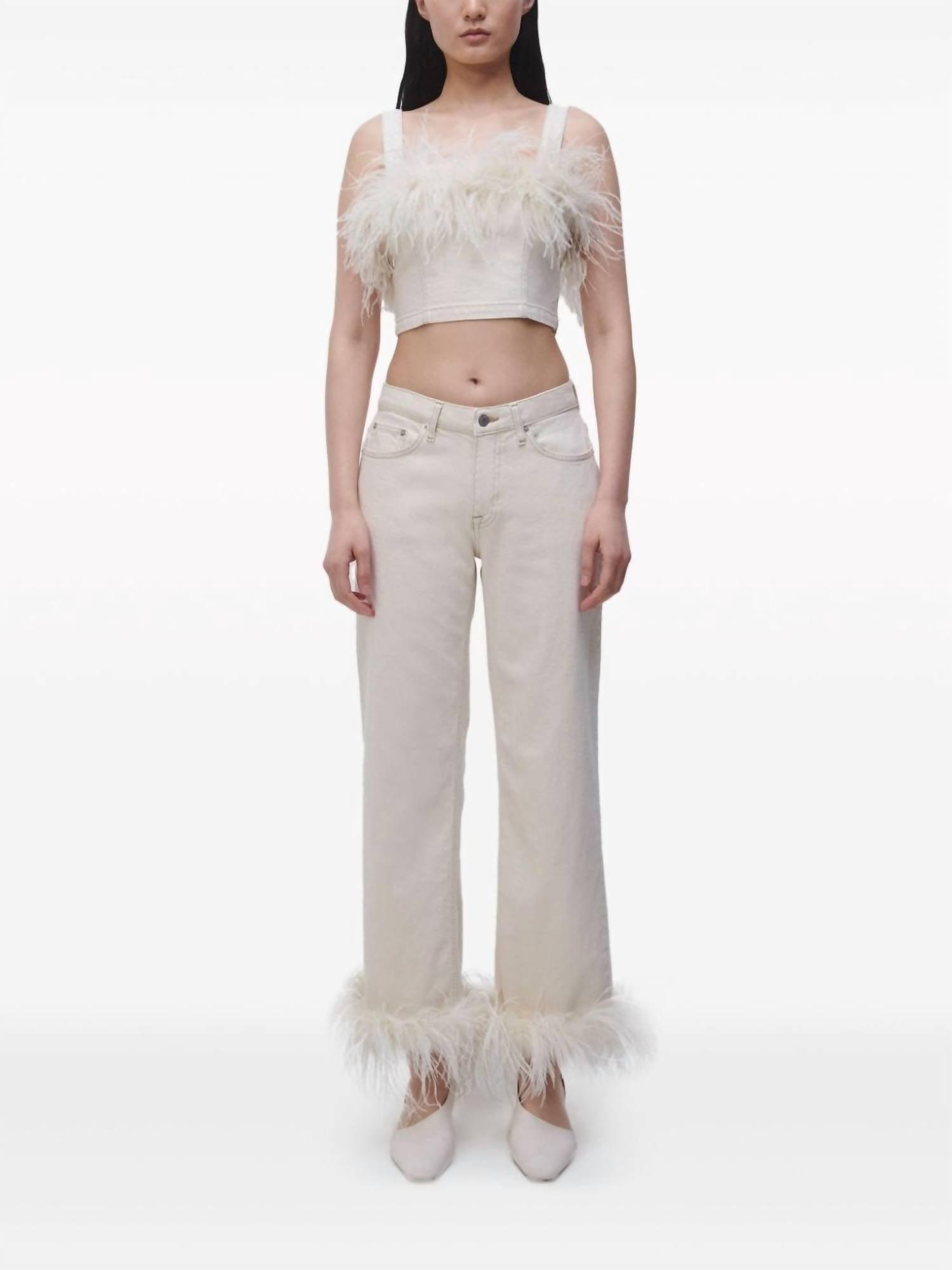 jude denim pant with feather hem in ivory