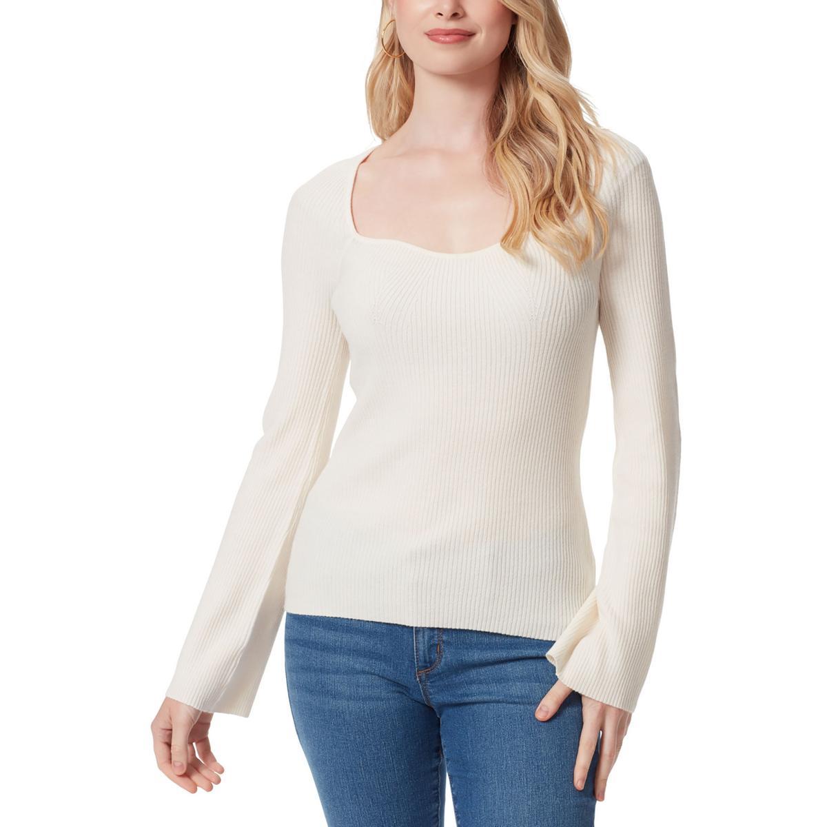 womens sweetheart neckline ribbed pullover sweater