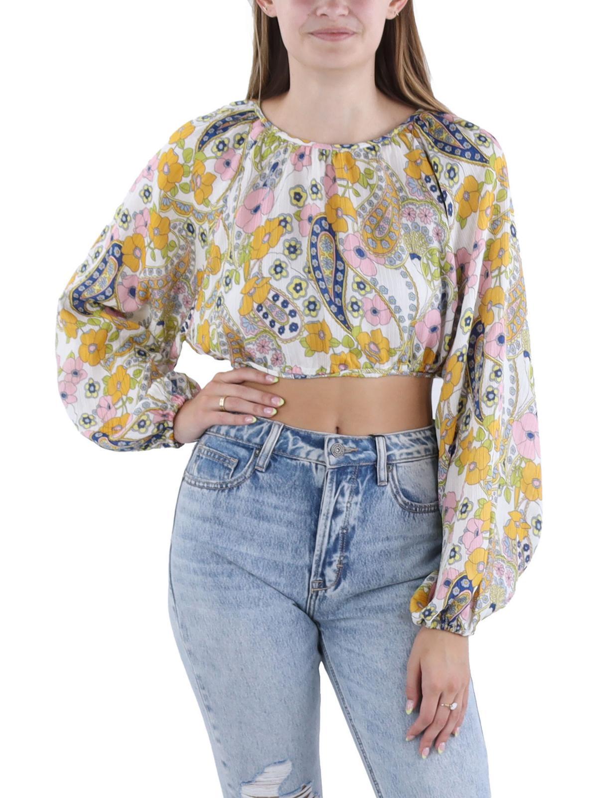 womens floral print long sleeve cropped