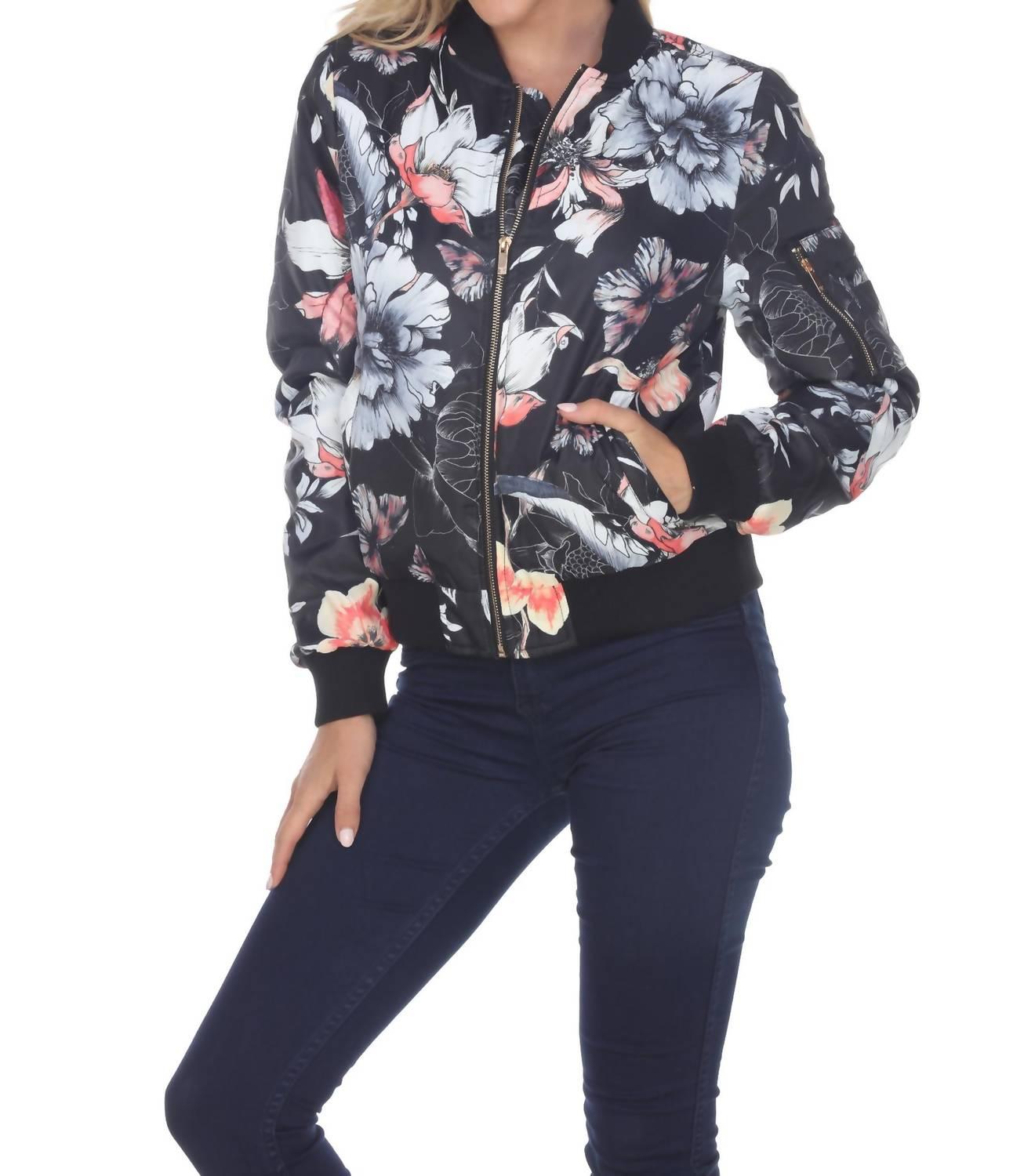 floral bomber jacket in black