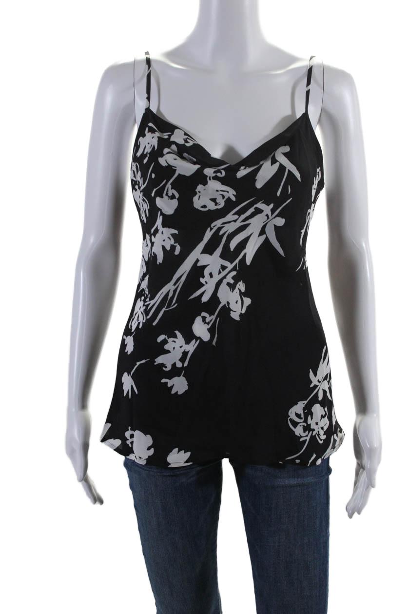 womens floral print cowl neck sleeveless tank top black white