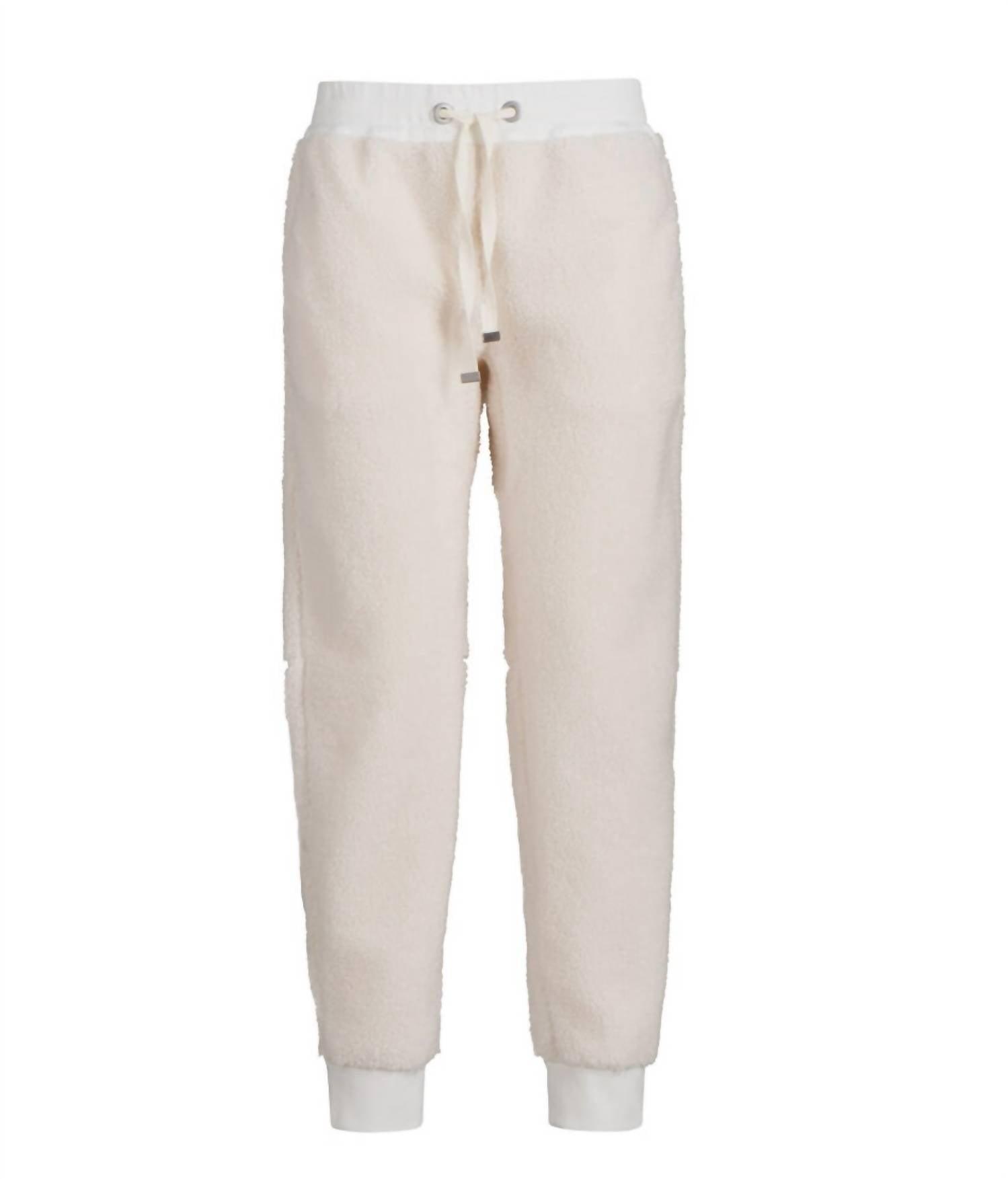 women's kiri brushed cotton and sherpa joggers in cream