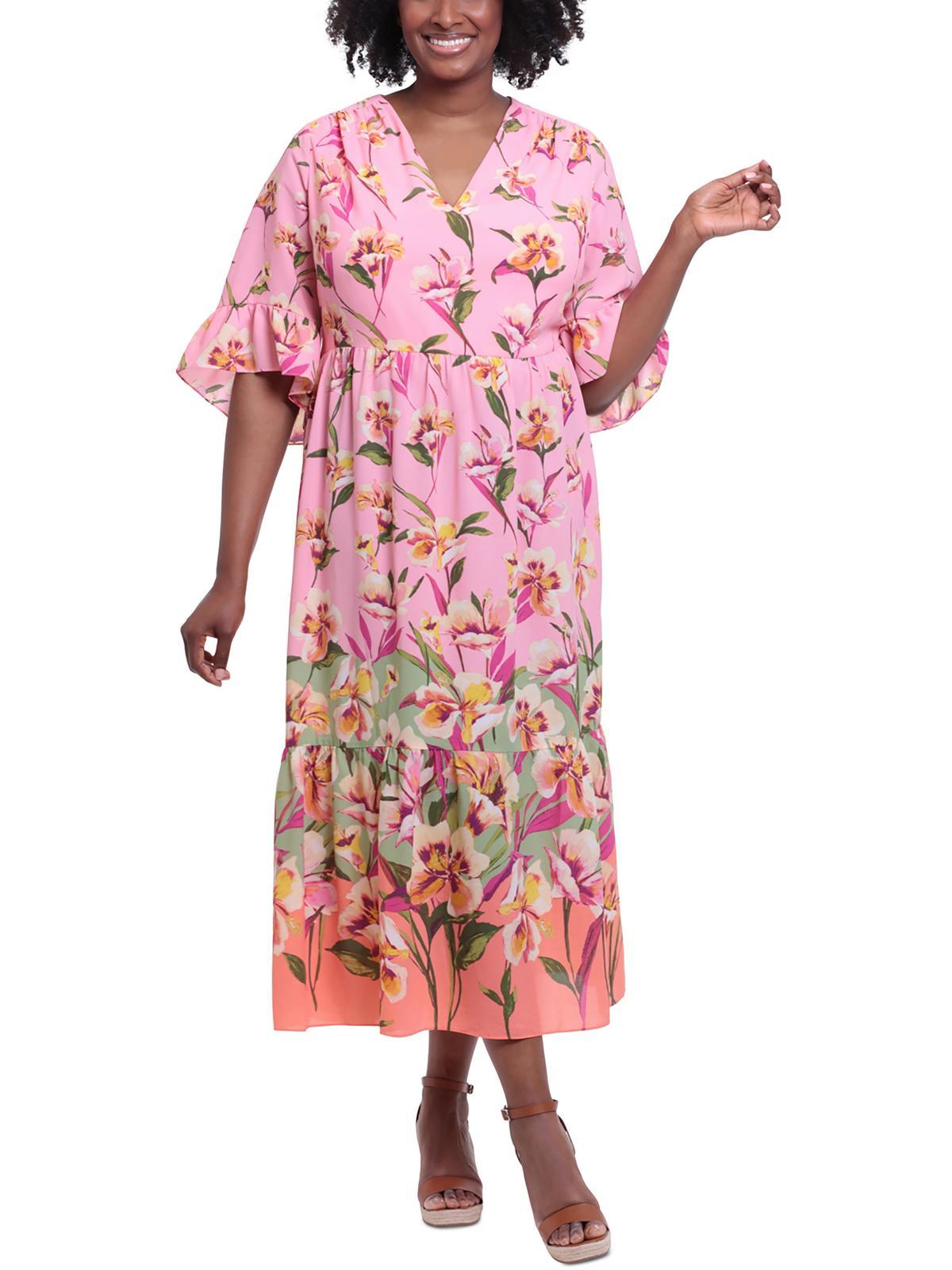 plus womens floral print long maxi dress