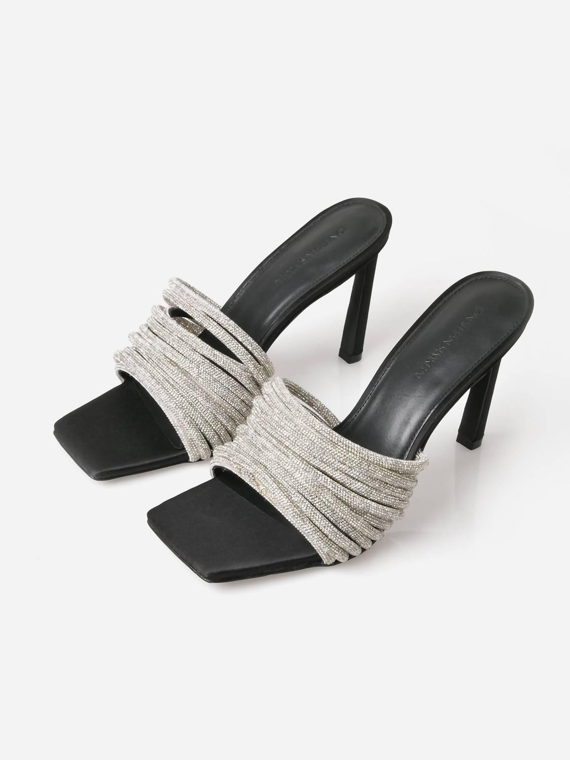 women's lena multi strap crystal mule in black