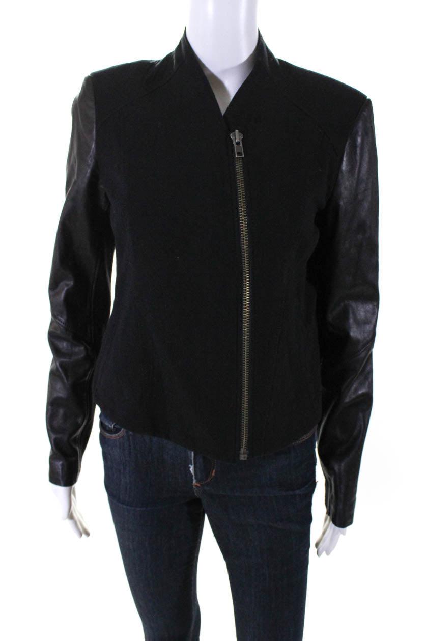 women's long sleeves asymmetrical leather moto jacket black