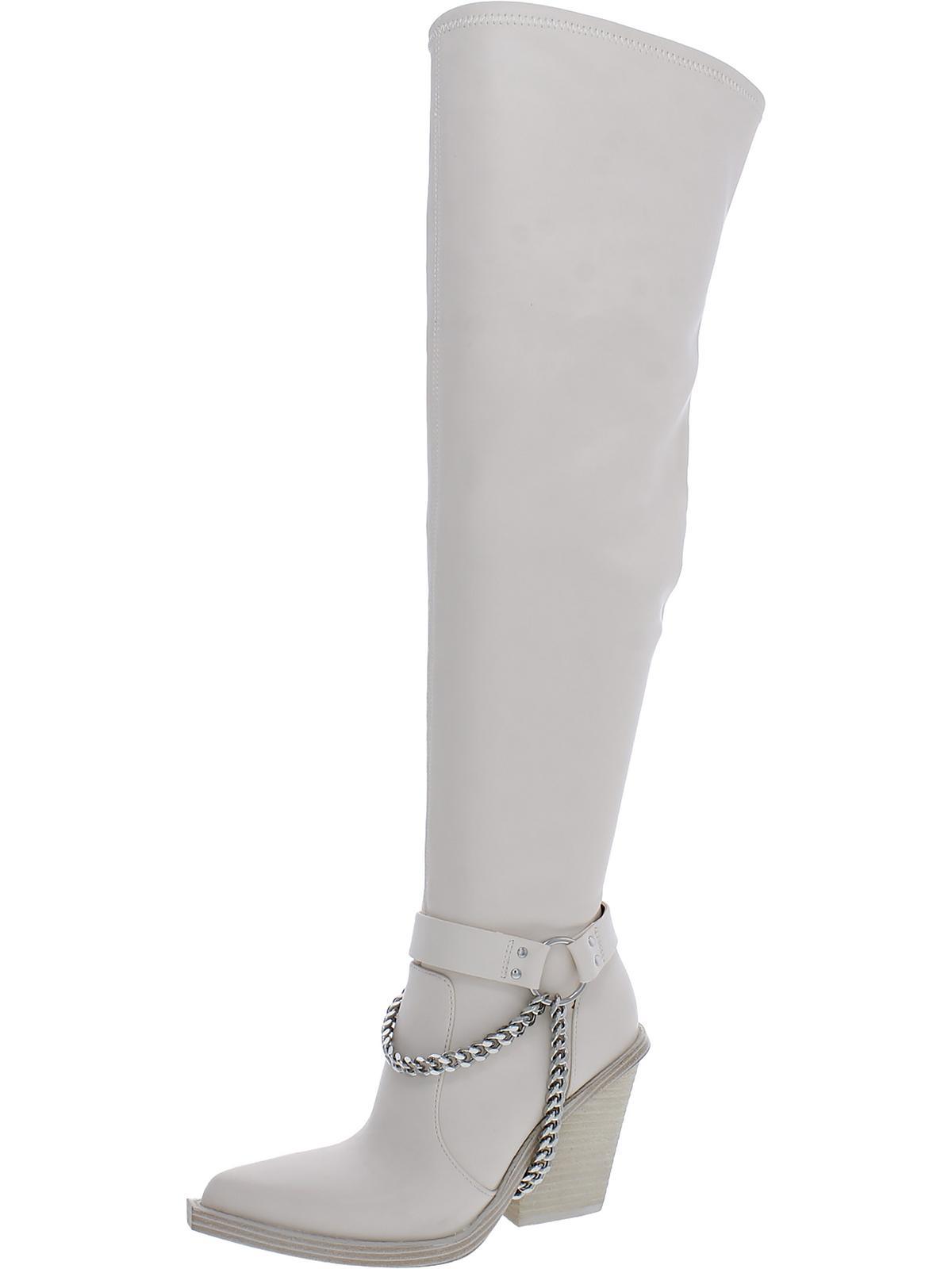 langer womens faux leather pointed toe over-the-knee boots