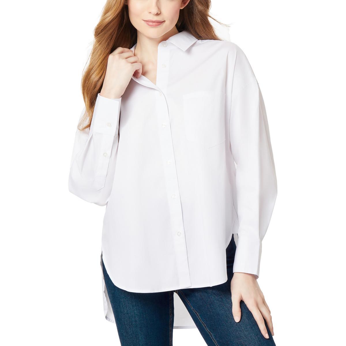 womens hi-low oversized button-down top