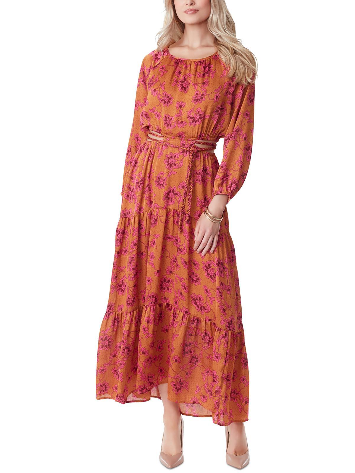 womens floral print braid tie maxi dress