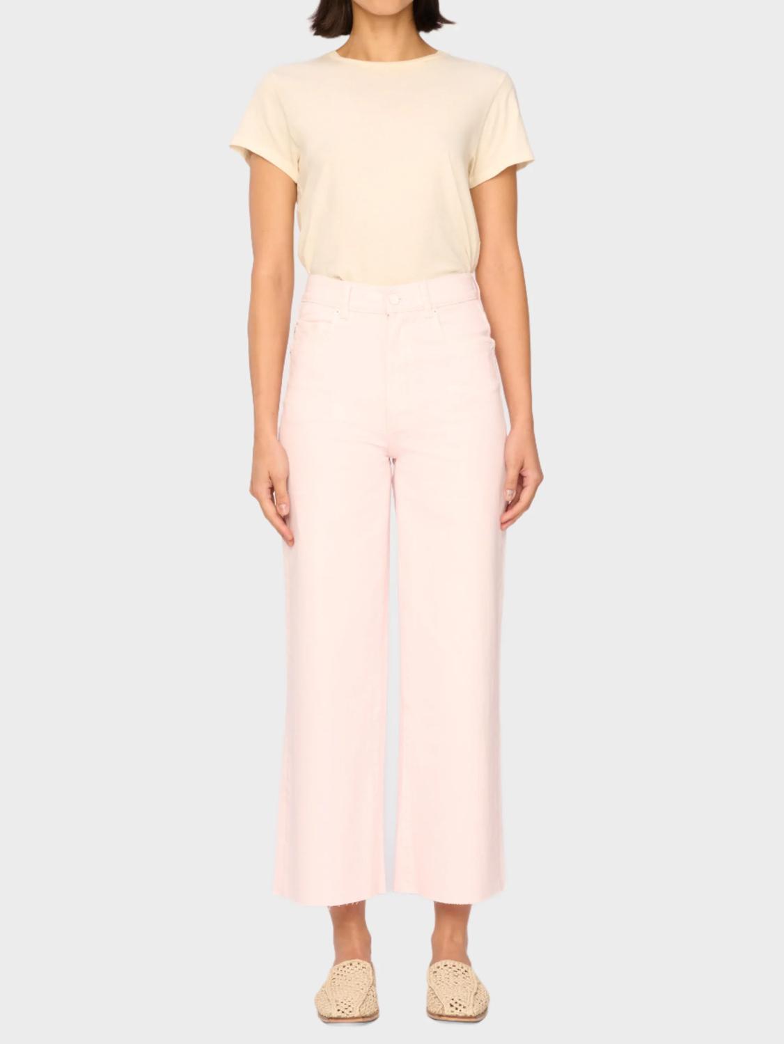 hepburn wide leg high rise jeans in light pink