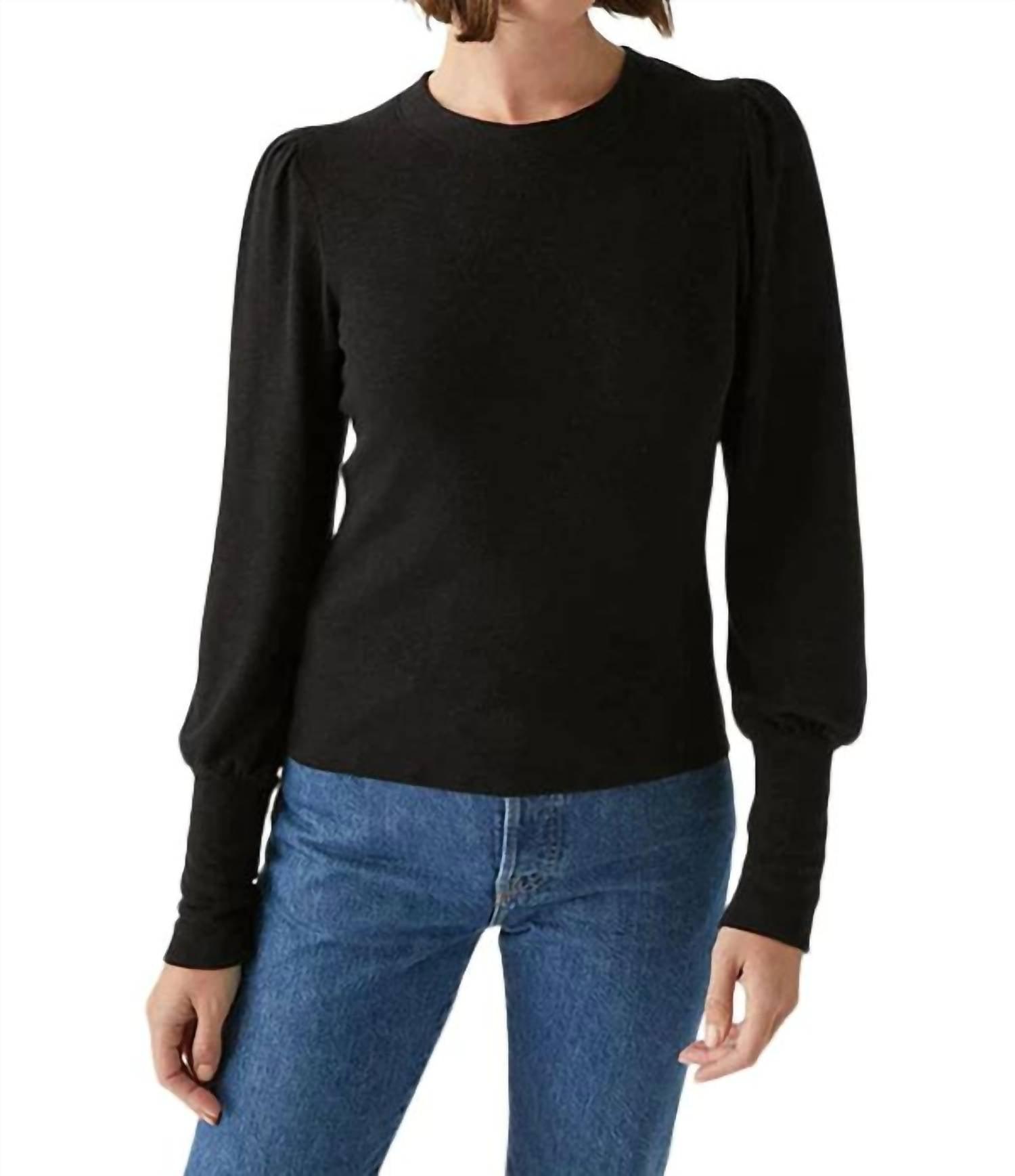 puff sleeve cuffed top in black