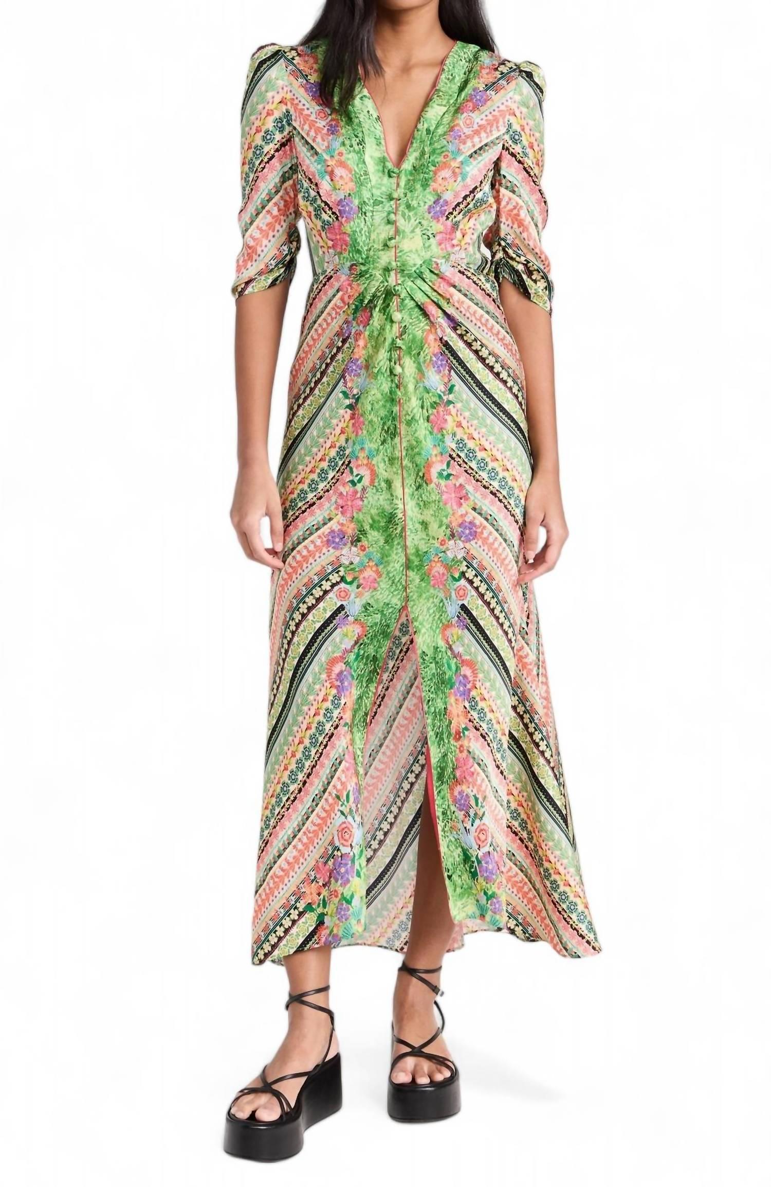 mitsu b print v-neck dress in bloom broder