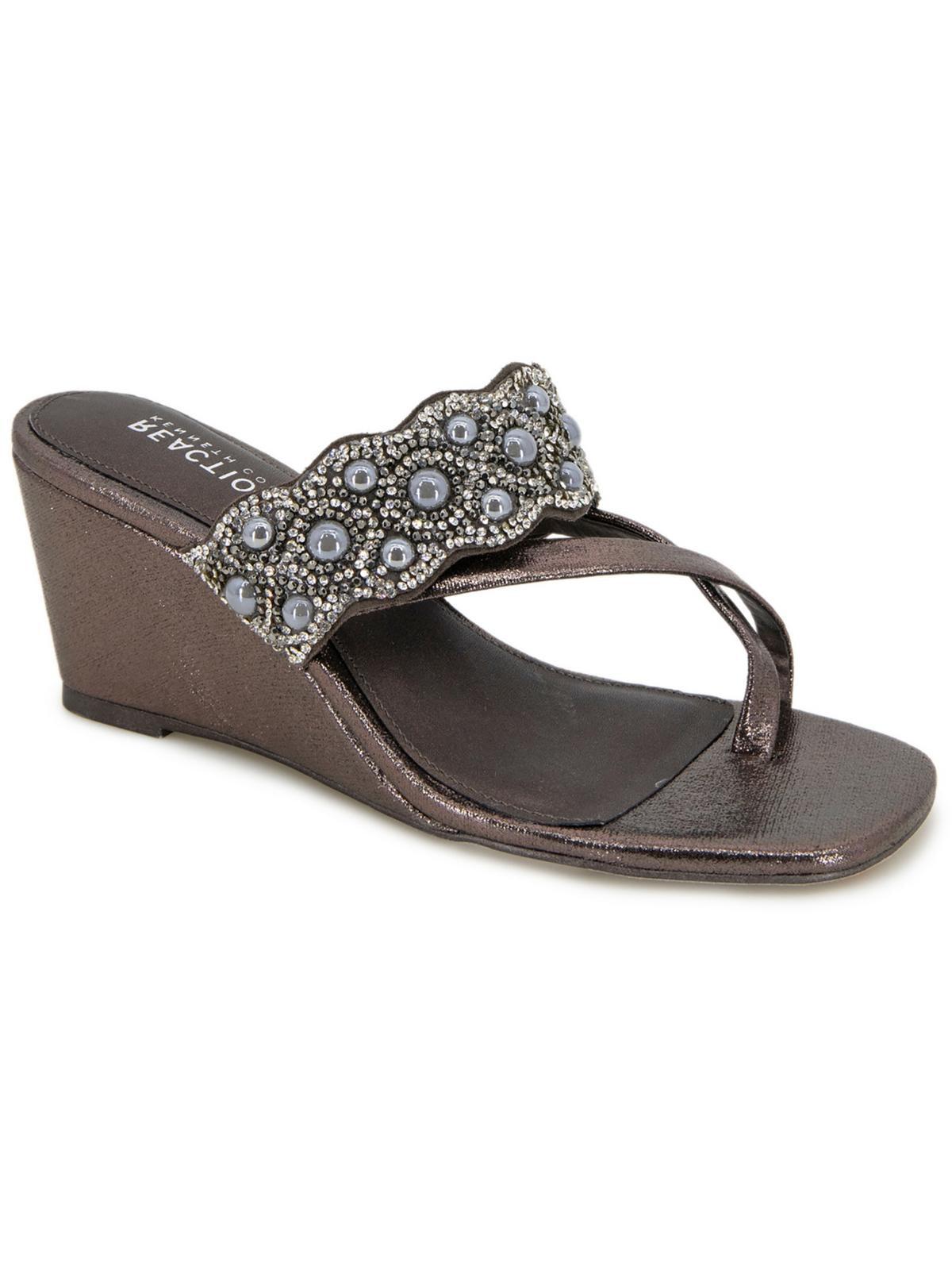 womens faux leather rhinestone/pearl wedge sandals