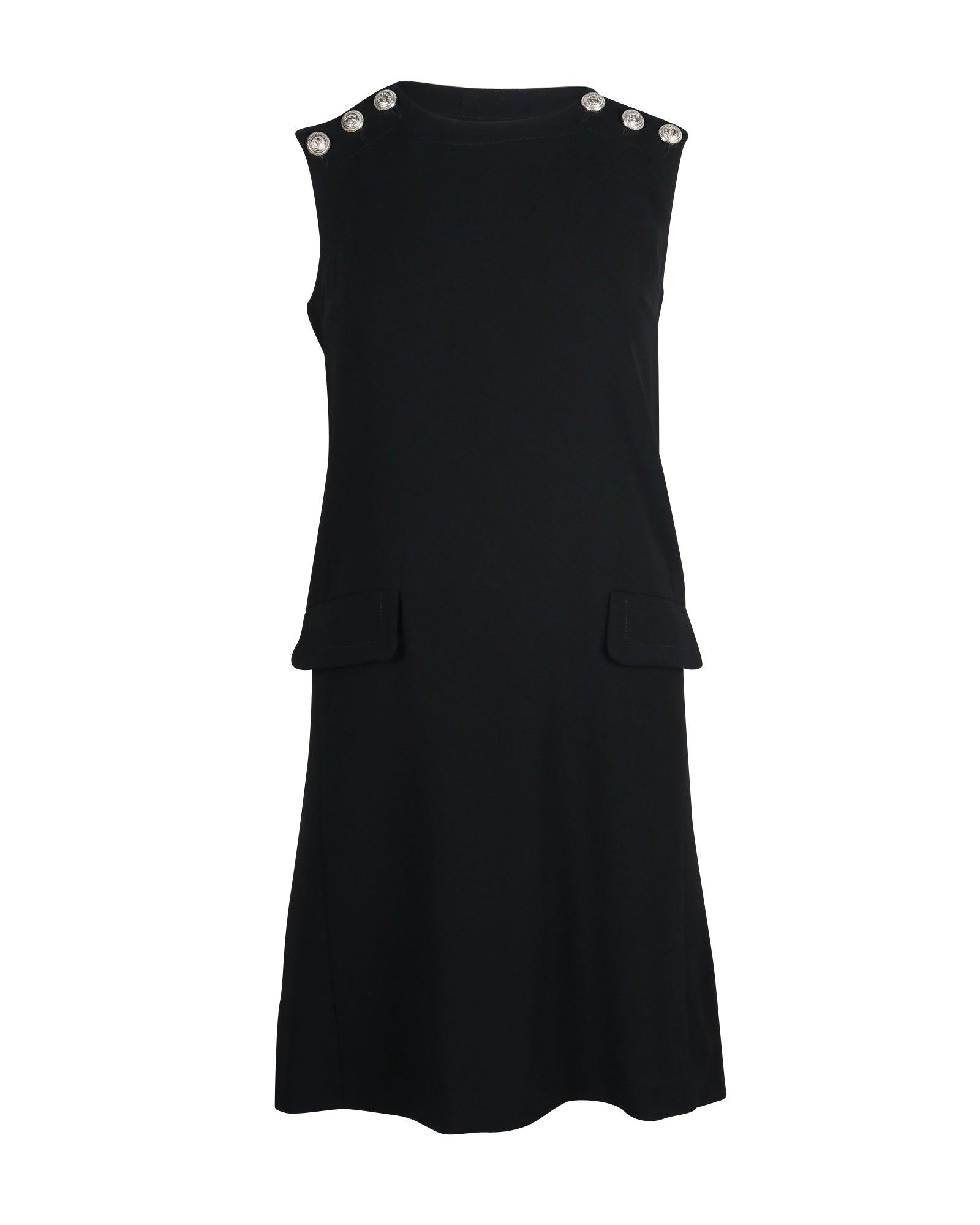 button shoulder mini dress in black triacetate