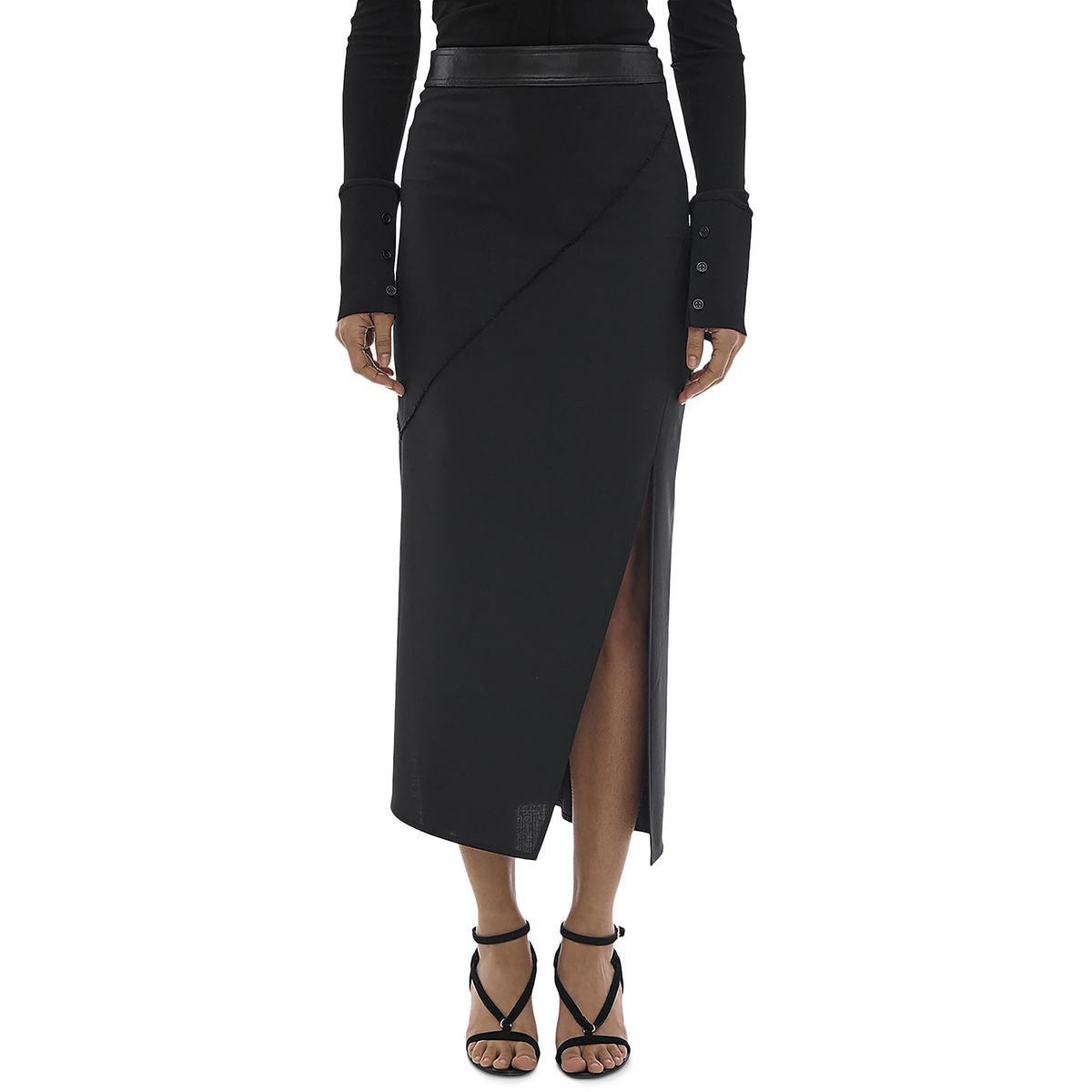 womens faux leather trim long maxi skirt