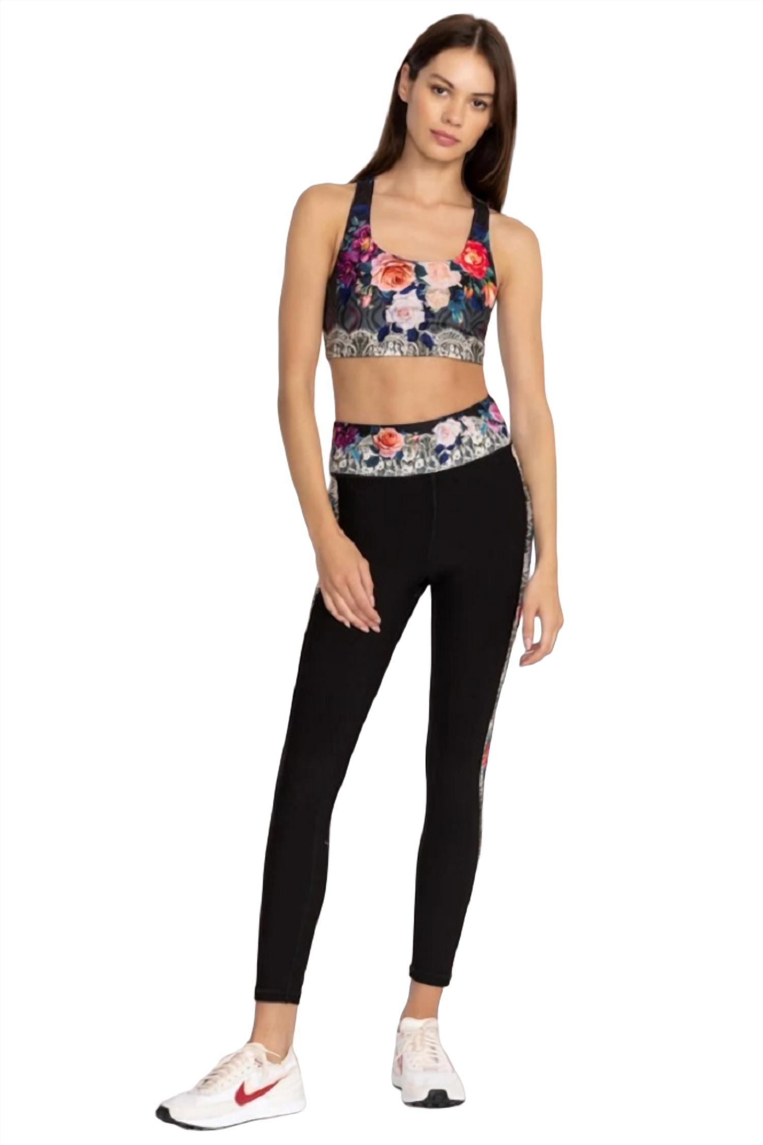 rose lace bee active legging in black multi