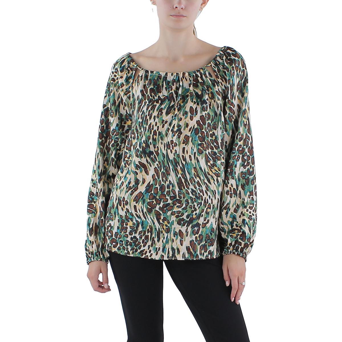 layla womens animal print keyhole peasant top